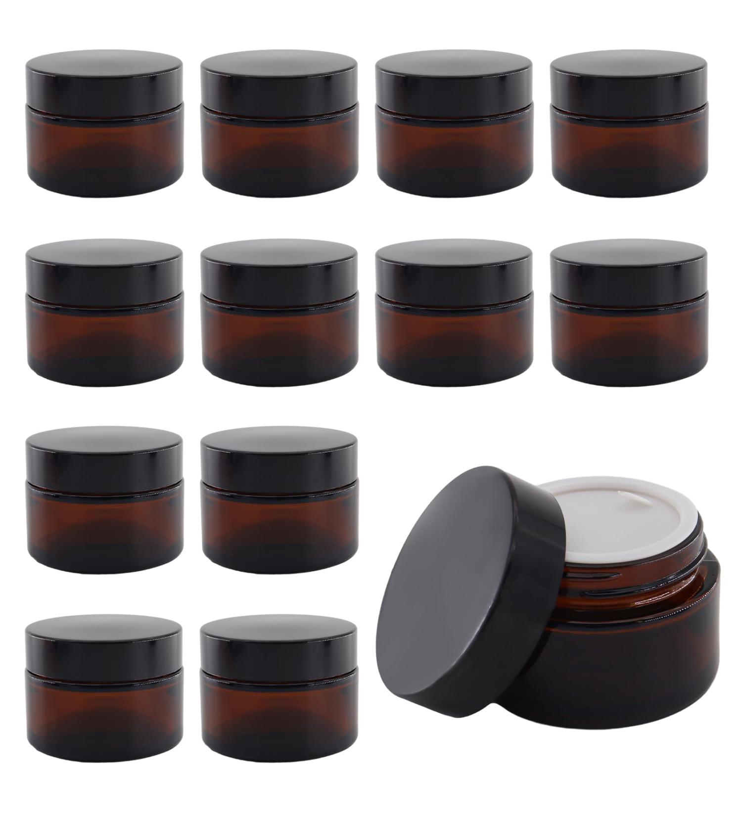 Tokseo 12 Pack Amber Glass Containers - 30ml Empty Bottles for Creams Lotions Essential Oils - Ideal for Cosmetics Storage - Buy Online on GoSupps.com