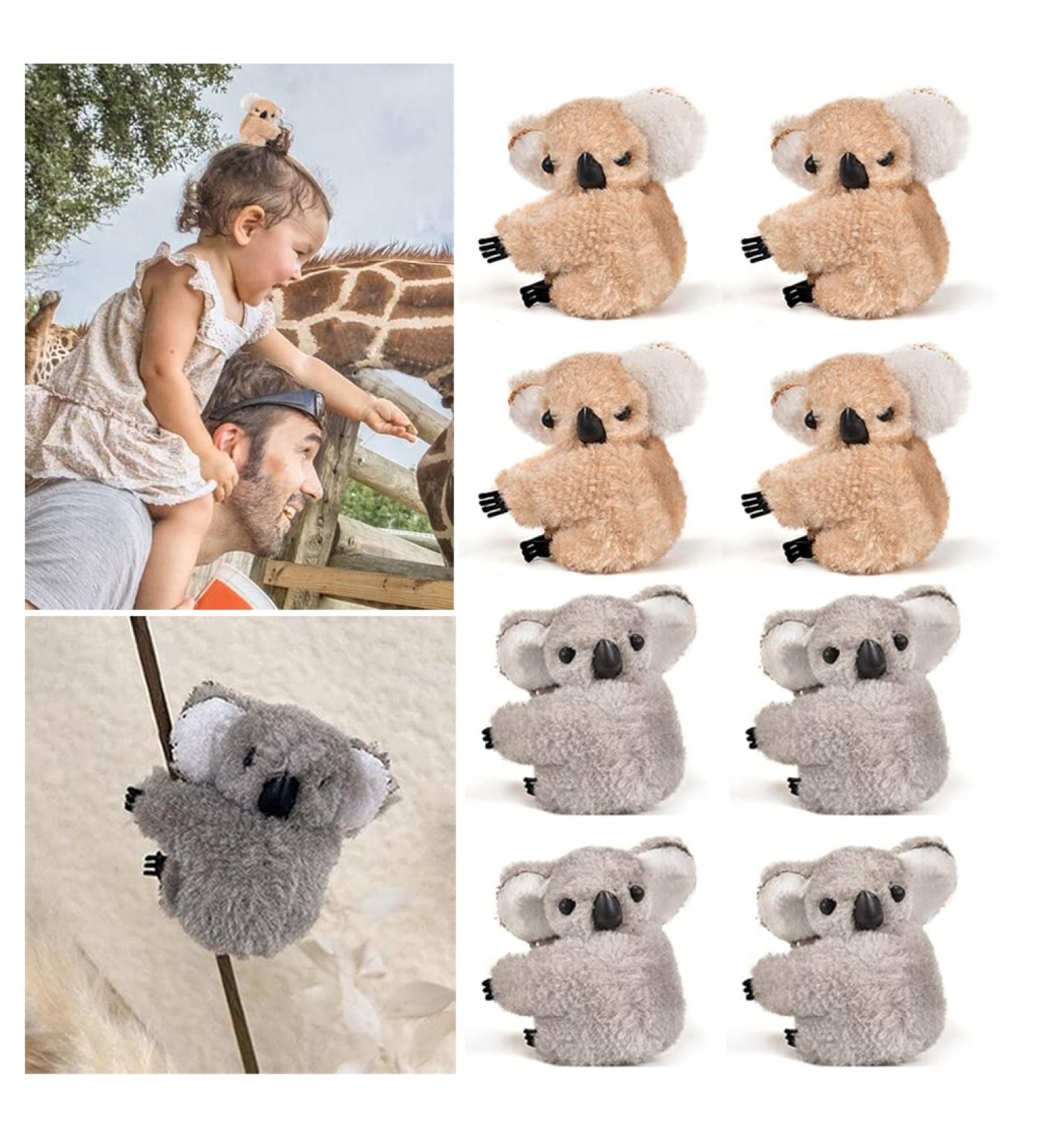 8-Piece Koala Stuffed Animal Clips Set - Small Koala Clip for Women's Hair & Pencil Hugger for Girls - Brown & Grey - Buy Online on GoSupps.com