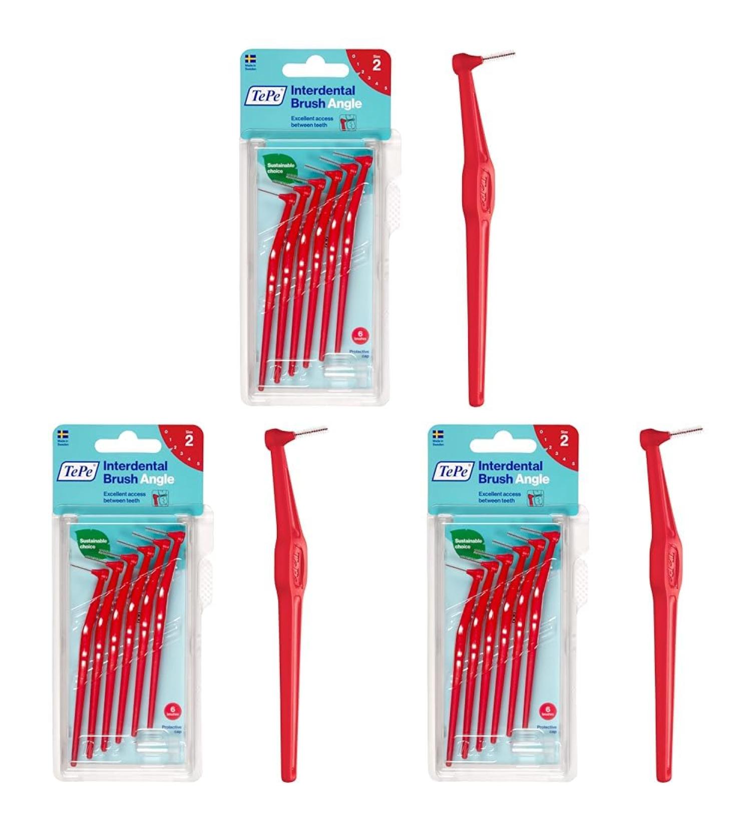 Tepe angle interdental brushes red (ISO size 2: 0.5 mm) / controversial cleaning of interdental spaces even in hard -to -reach areas / 1 x 6 angle interdental brushes (3 -pack)