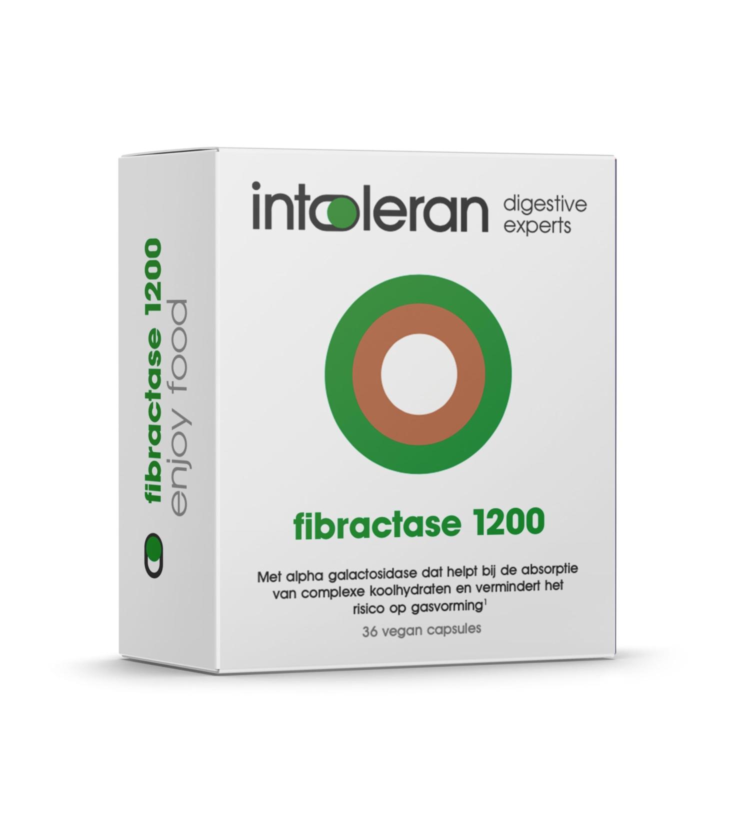 Intoleran Fibractase 1200 Digestive Enzymes 36 capsules Highdosage Food Supplement with Enzyme AlphaGalactosidase Aids in digestion Fructans & Galactans onion leek and wheat - Buy Online on GoSupps.com
