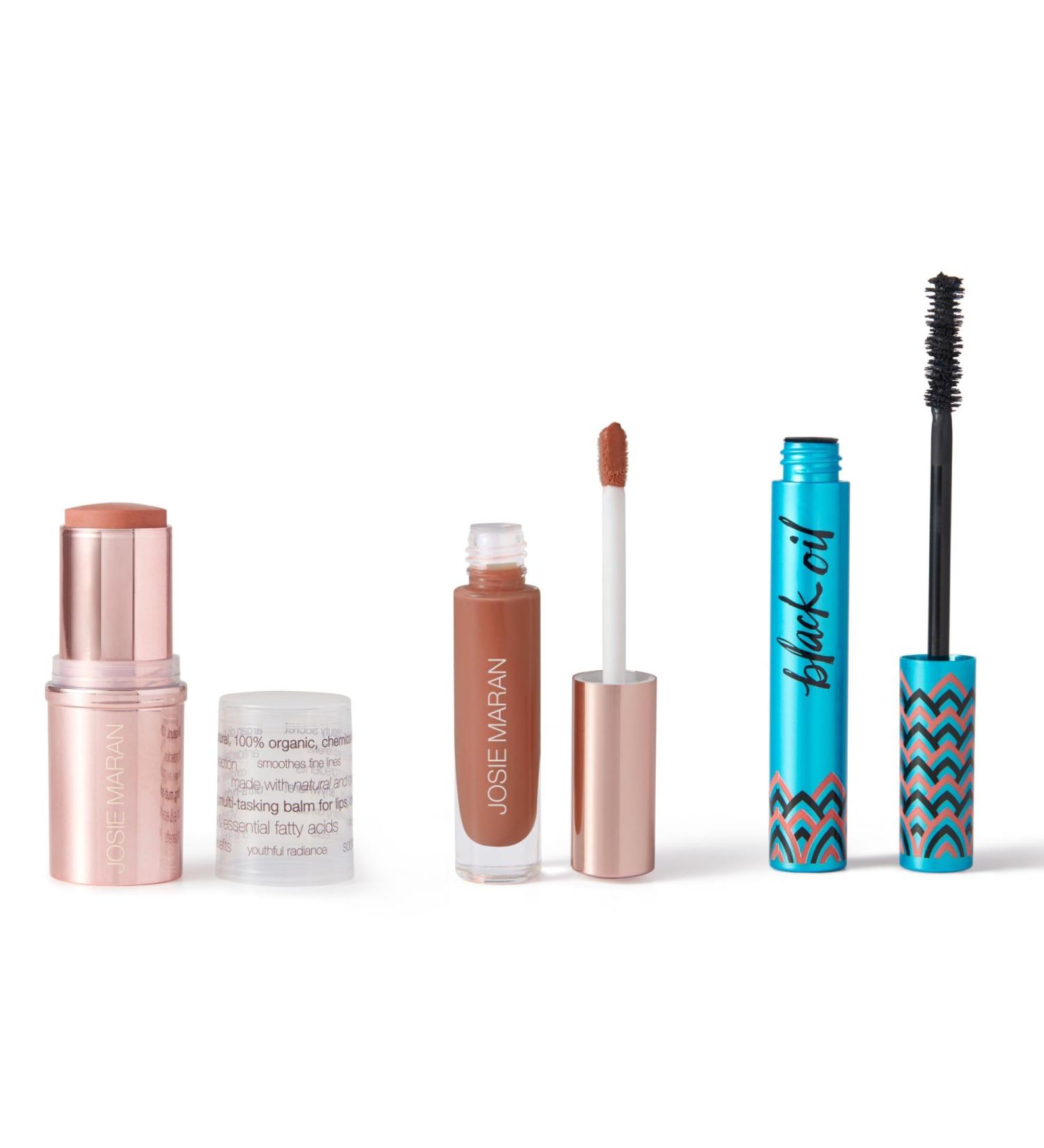 Josie Maran 3-Piece Color Makeup Kit - Argan Oil-Based Makeup Balm for Lips Cheeks and Eyes Hyaluronic Acid Lip Plumper & Argan Black Mascara (3 Piece Set) - Buy Online on GoSupps.com