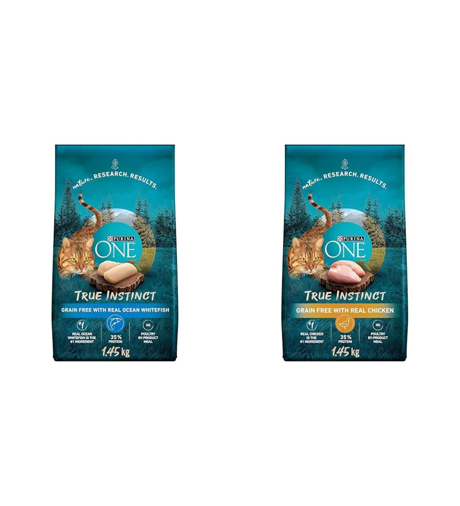 Purina ONE True Instinct Grain Free Dry Cat Food High Protein Ocean Whitefish - 1.45 kg Bag & True Instinct Grain Free Dry Cat Food High Protein Chicken - 1.45 kg Bag - Buy Online on GoSupps.com
