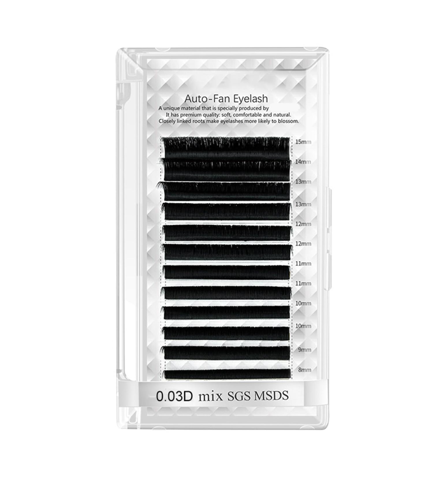 Volume Auto Fan False Eyelashes | Nanometer PBT Material | 12 Rows | Black for All Skill Levels | 0.03D | 0.3-0.6in Mix | Perfect for Beauty Salons - Buy Online on GoSupps.com