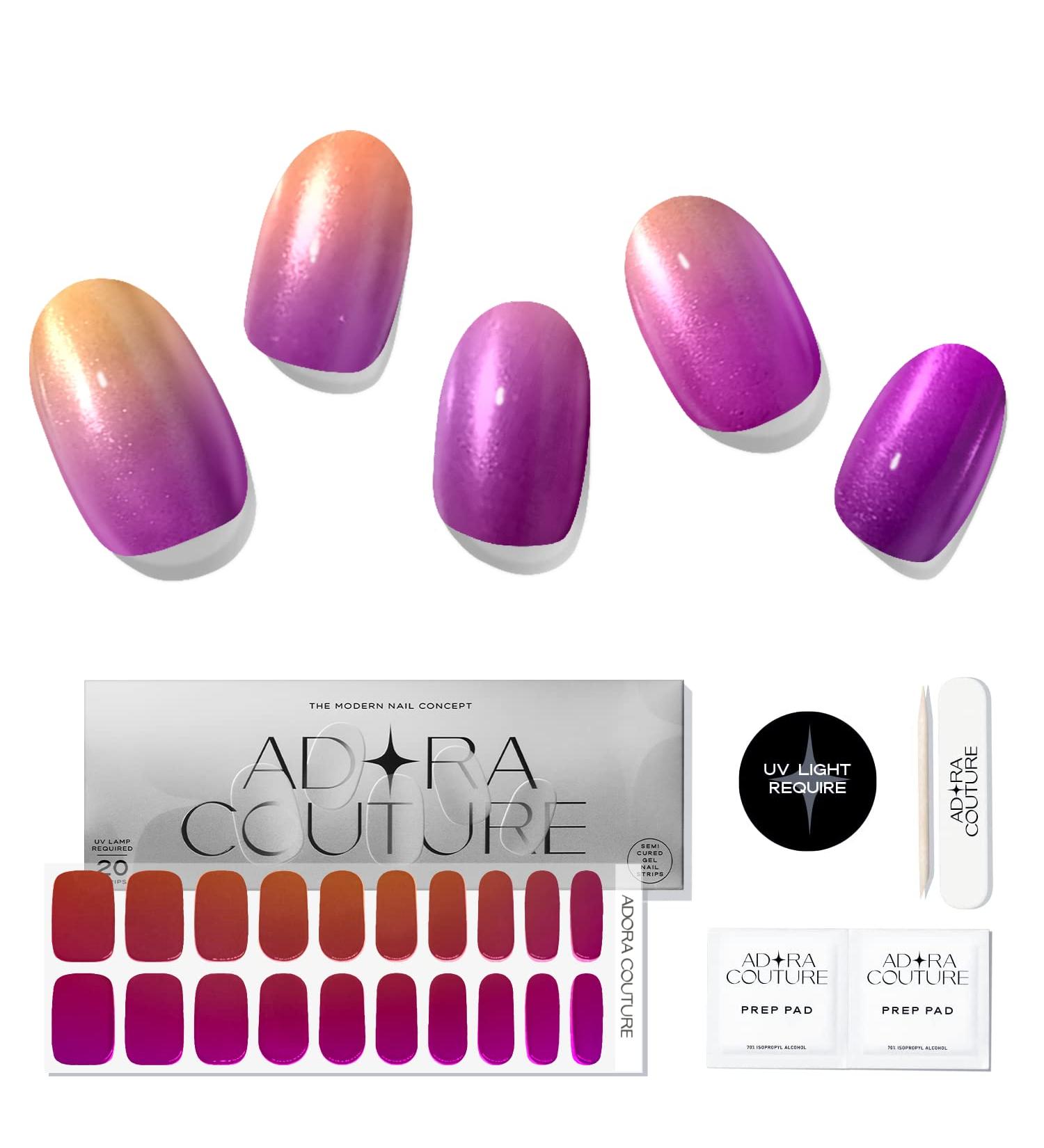Adora Couture Chrome Aurora Purple Gel Nail Strips | 20pcs Nail Wraps Kit - Salon-quality, Long-lasting, Easy Application | Breathable Adhesive Nail Stickers for Women - Buy Online on GoSupps.com