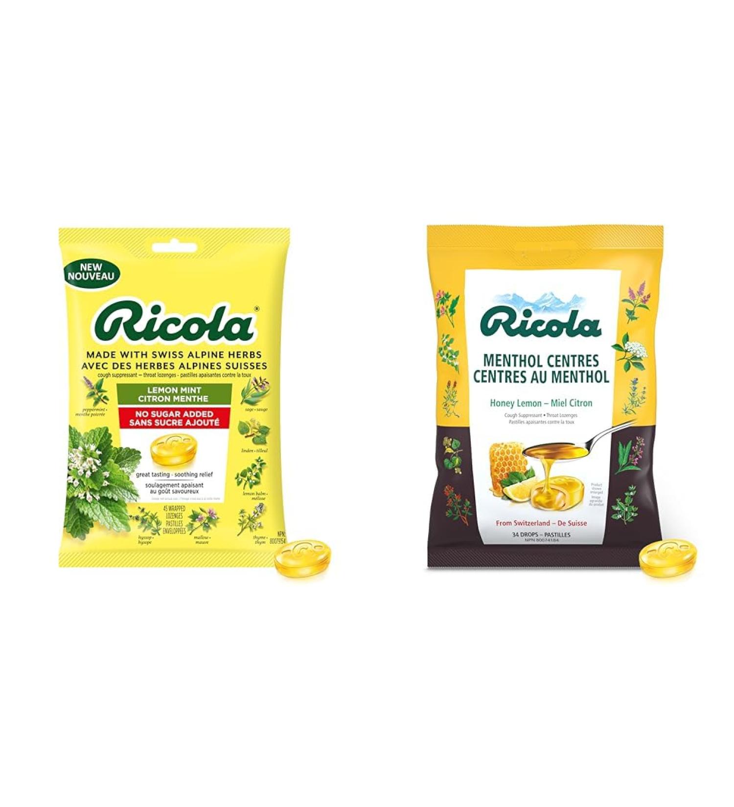 Ricola Lemon Mint No Sugar Added Throat Drops & Menthol Centres Cough Drops Lemon Mint + Cough Drops - Buy Online on GoSupps.com