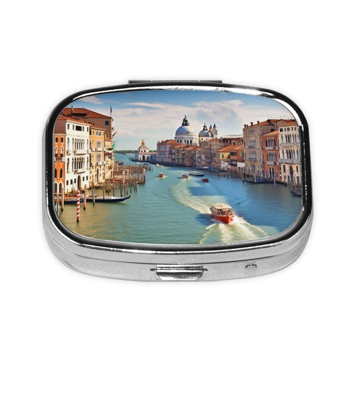 Grand Canal Italy Small Pill Case - Cute 2 Compartment Travel Pill Organizer for Purse & Gifts - Buy Online on GoSupps.com