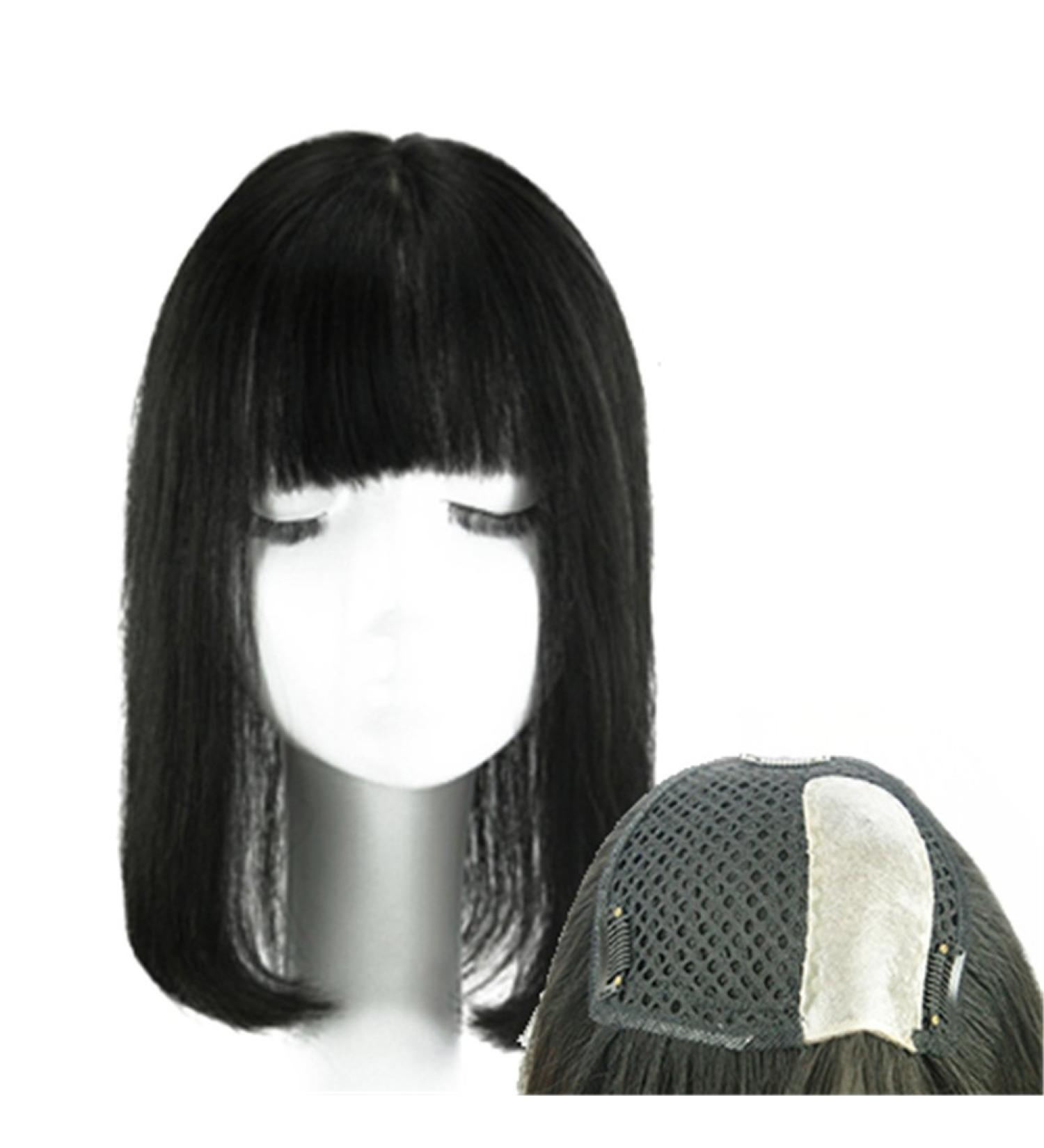 12 Inch Straight Human Hair Crown Topper Clip In Wig for Women - Stylish Bangs & Easy Wear - Buy Online on GoSupps.com
