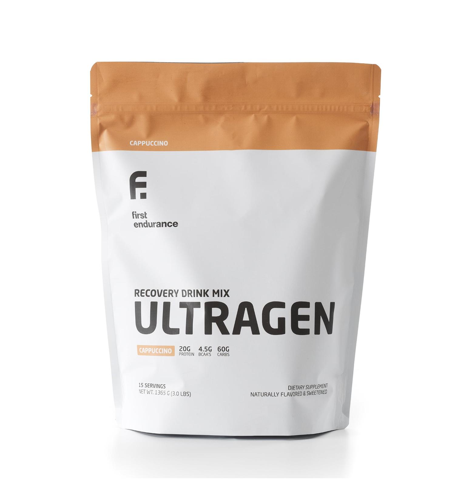 FIRST ENDURANCE Ultragen Workout Recovery Drink Powder Protein Mix Boosts Energy Accelerates Recovery | Cappuccino 15 Servings - Buy Online on GoSupps.com