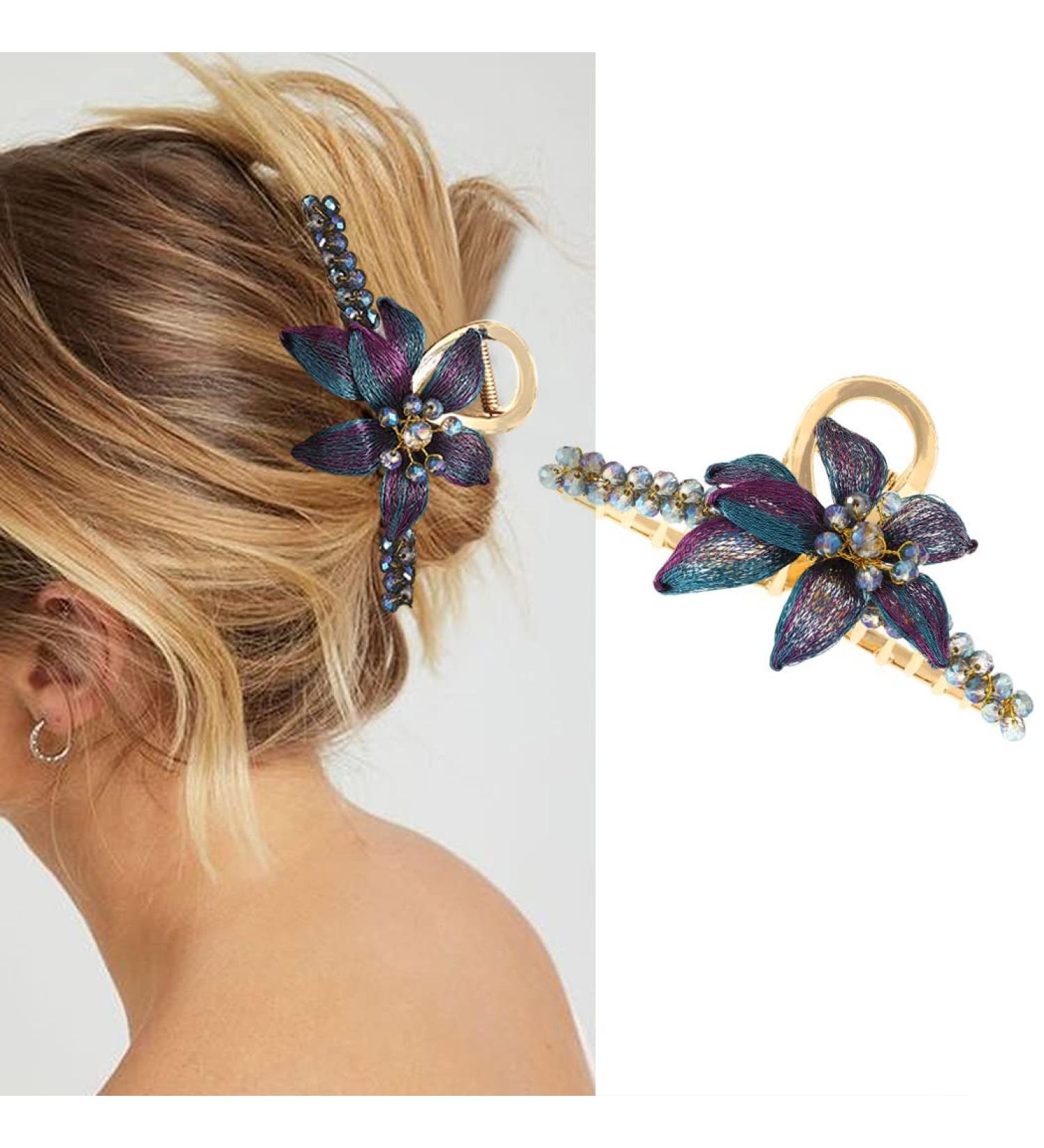 Brinie Flower Beaded Hair Claw Clip - Gold Large Clamp for Women and Girls - Buy Online on GoSupps.com