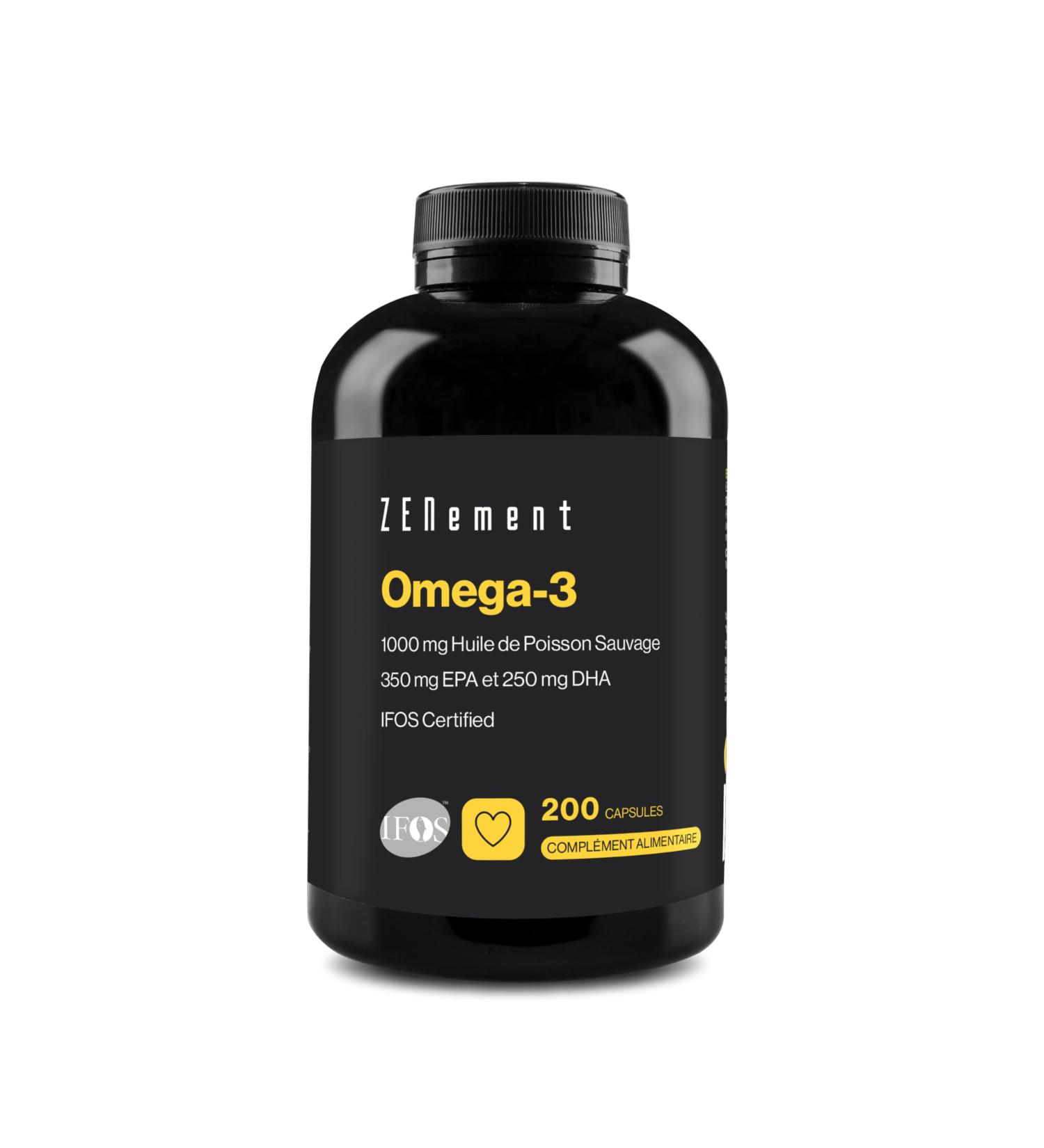 Omega 3 IFOS 2000 mg (EPA 700 mg + DHA 500 mg) par dose quotidienne (2 capsules) Maintient des niveaux normaux de triglyc rides Avec Vitamine E Naturelle antioxydante Zenement - Buy Online on GoSupps.com