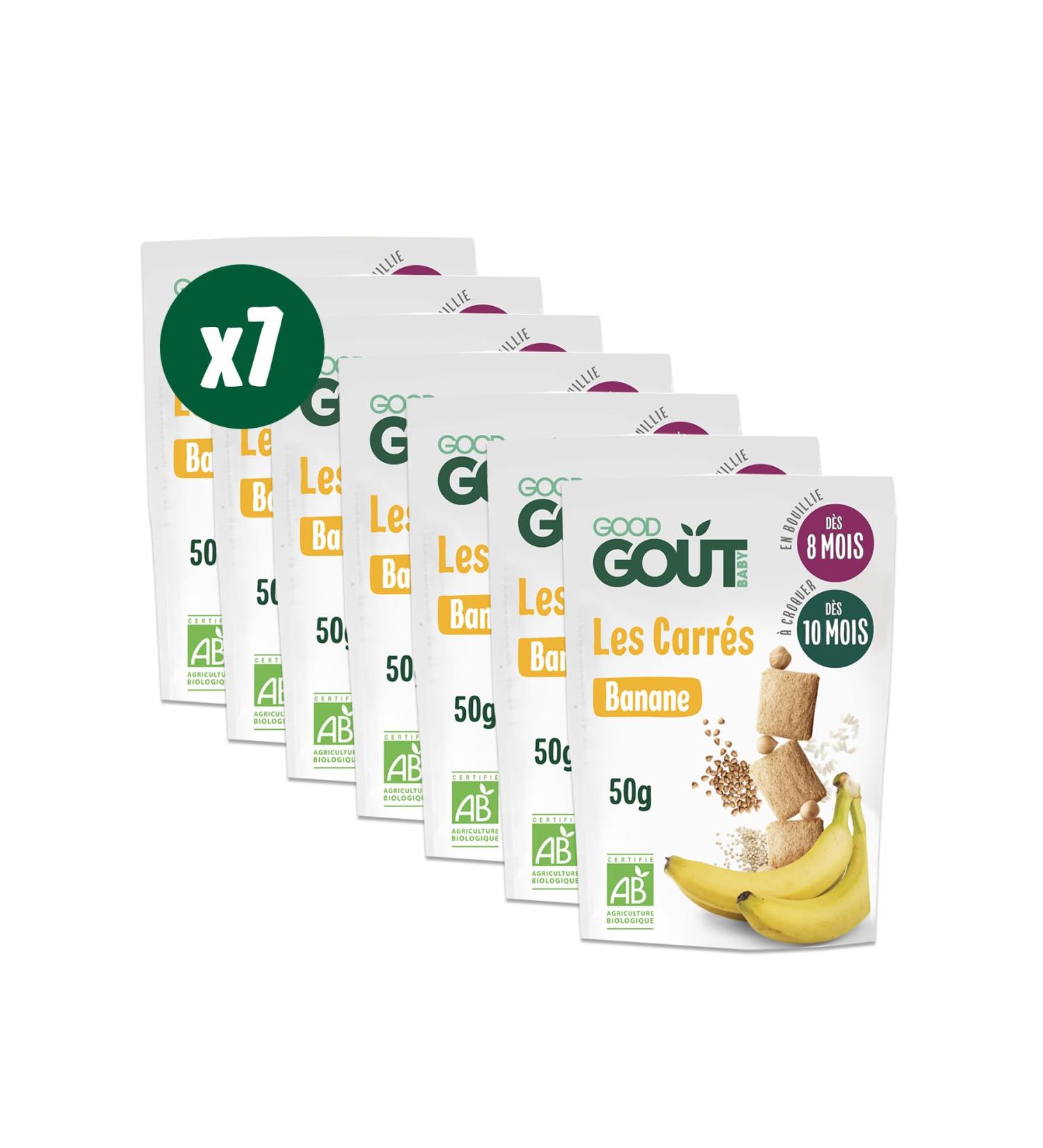 GOOD TASTE - Banana Squares - Baby Biscuits - From 8 Months - Gluten Free - No Added Sugars* - Resealable Bags - 7x50g - Buy Online on GoSupps.com