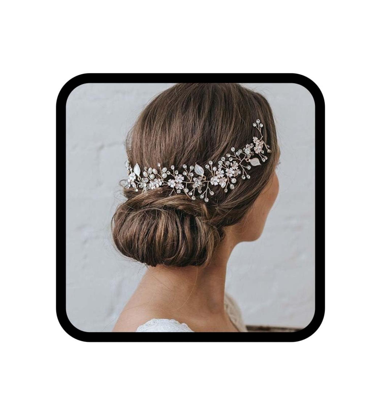 Runmi Bridal Pearl Hair Vine Silver Tone Bridal Jewelry Crystal Hair Accessories for Women Girls