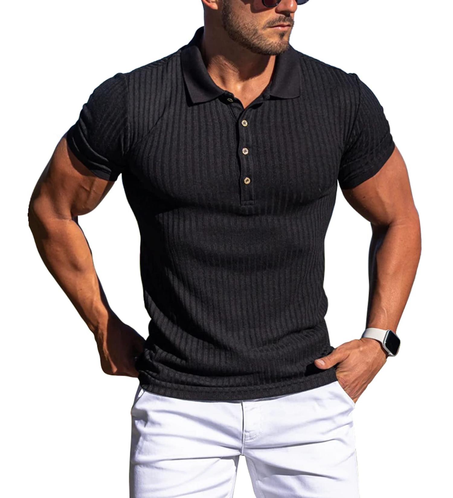 Men's Slim Fit Muscle Polo Shirt | Short Sleeve Golf Shirt | Dry Fit | Casual & Stylish | Black - Large - Buy Online on GoSupps.com