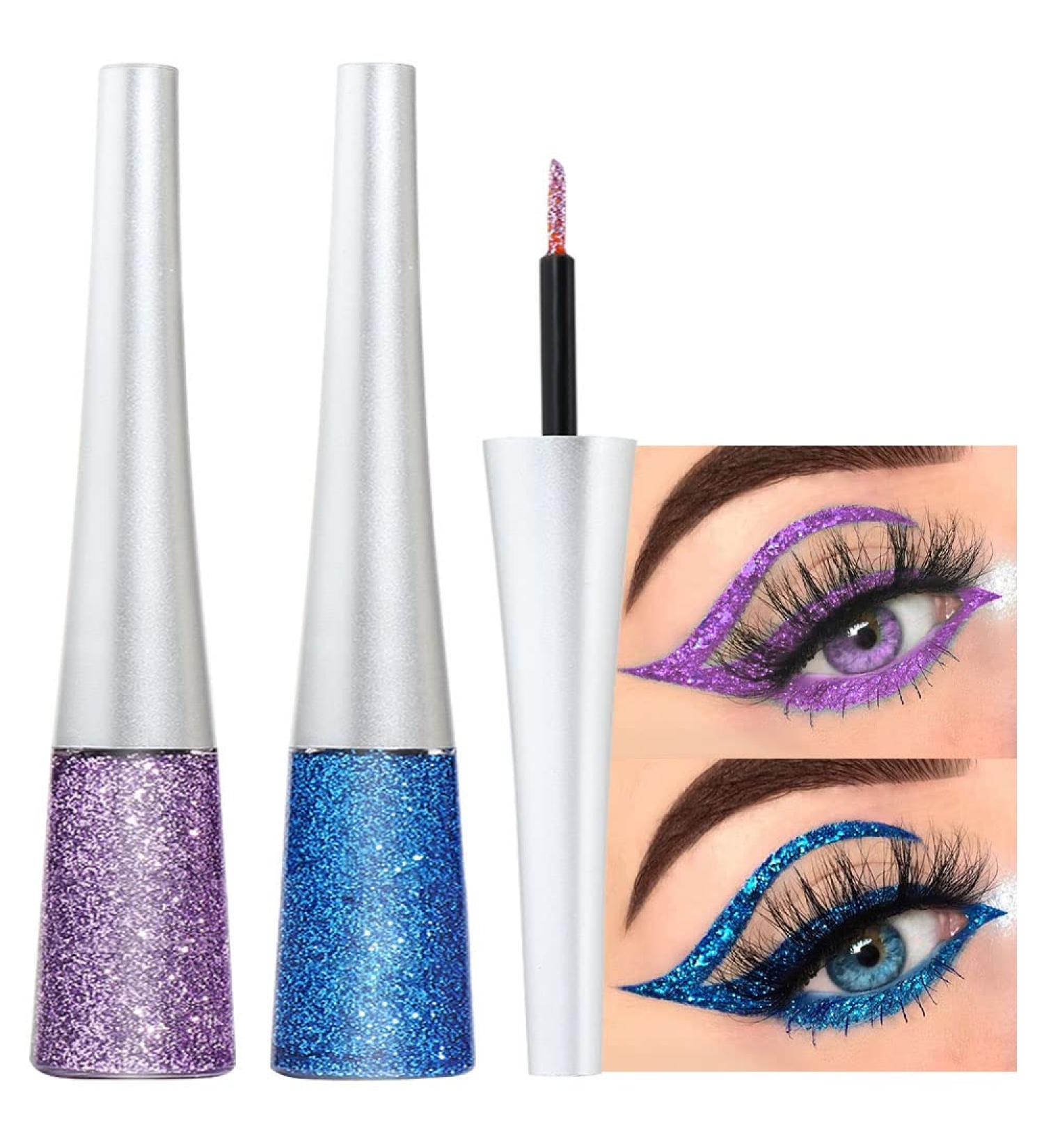 2Pcs Royal Blue Purple Liquid Glitter Eyeliner Set for Women - Sparkly Eyeliner Makeup Kit - Buy Online on GoSupps.com