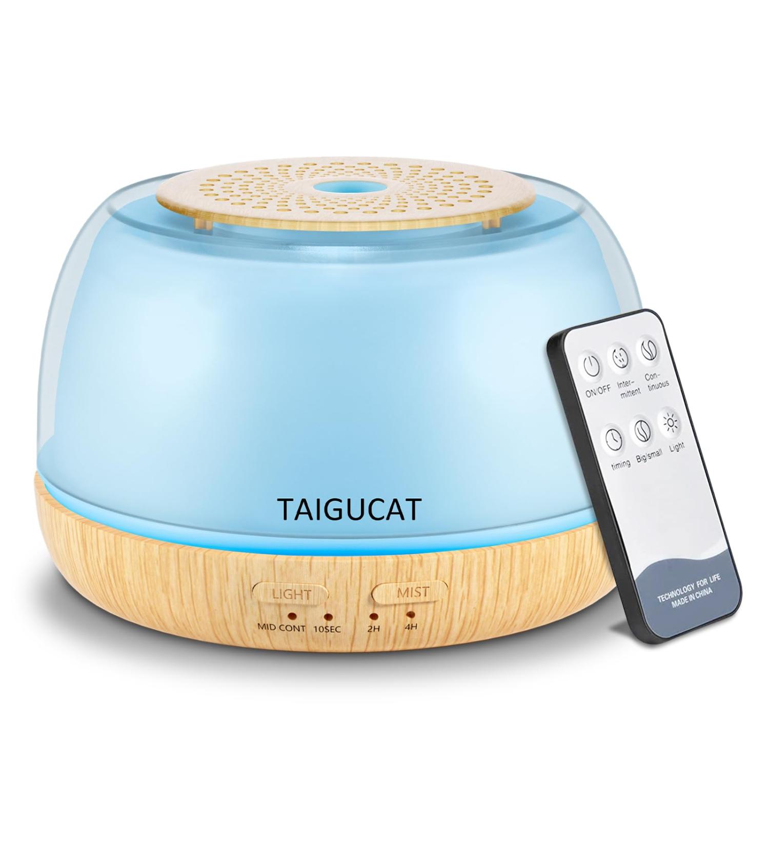 TAIGUCAT 300ML Aromatherapy Essential Oil Diffuser - 8 Hours Quiet Electric Air Diffuser with Remote Control and 7 LED Color Changing Lights - Yellow - Buy Online on GoSupps.com