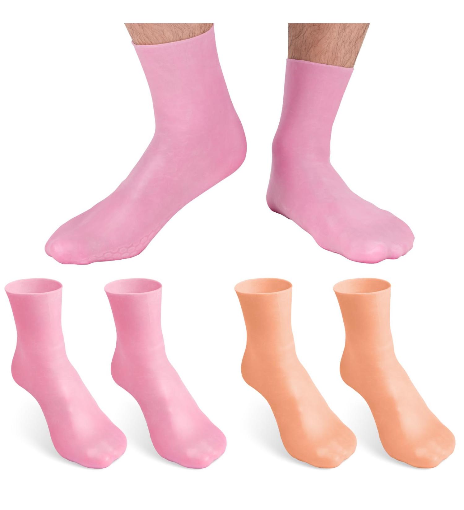 Shop No Lifting X-Large Reusable Silicone Moisturizing Socks for Dry Skin | Non-Slip Spa Socks for Men - Pink & Tan - Buy Online on GoSupps.com