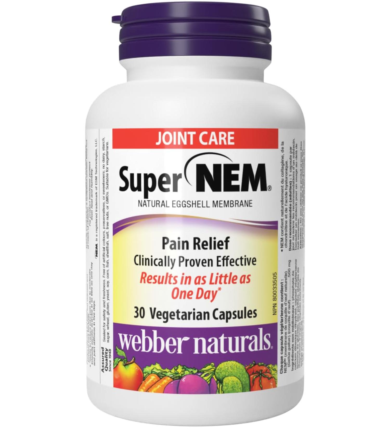 Webber Naturals Super NEM 30 Capsules Natural Eggshell Membrane for Support of Joint Pain and Stiffness Non-GMO Gluten and Dairy Free - Buy Online on GoSupps.com