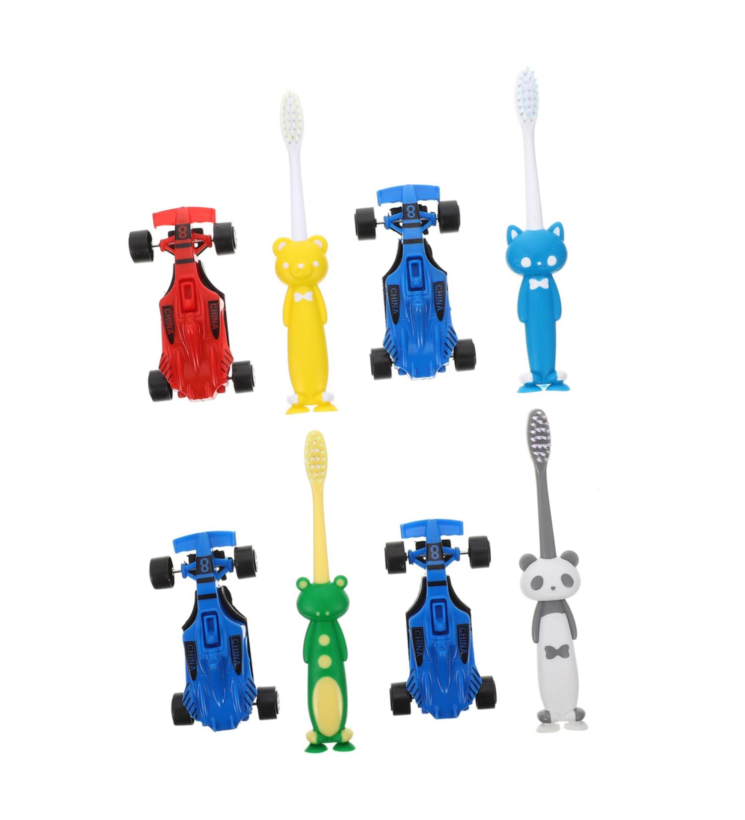 Beavorty Cartoon Children's Toothbrush Set - 4 Manual Toothbrushes with Suction Cup - Fun Oral Cleaning Supplies for Kids - Buy Online on GoSupps.com