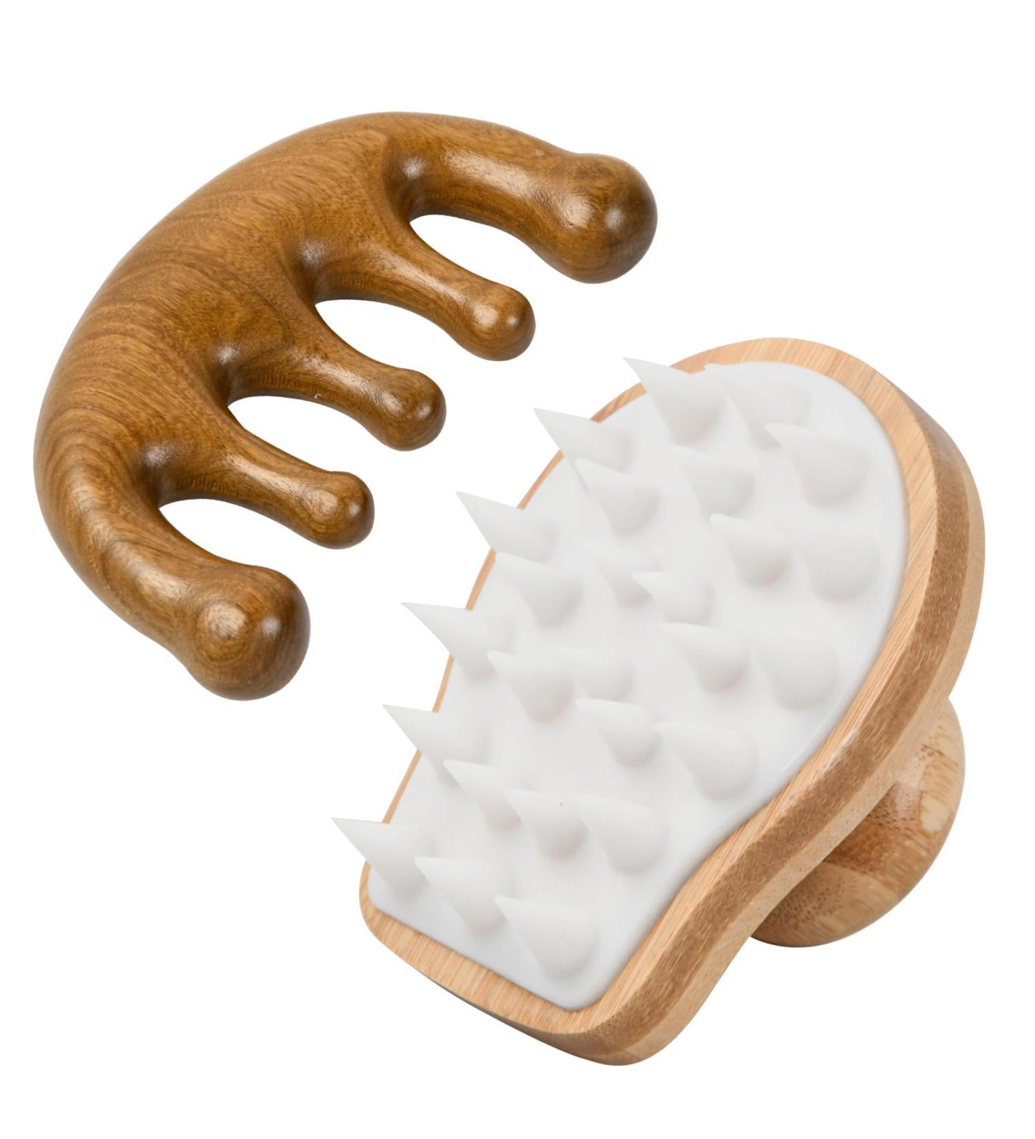 Shengxi Shampoo Brush - Bamboo & Gua Sha Wood Scalp Massager | Silicone Hair Washing Brush for Growth & Care - Buy Online on GoSupps.com