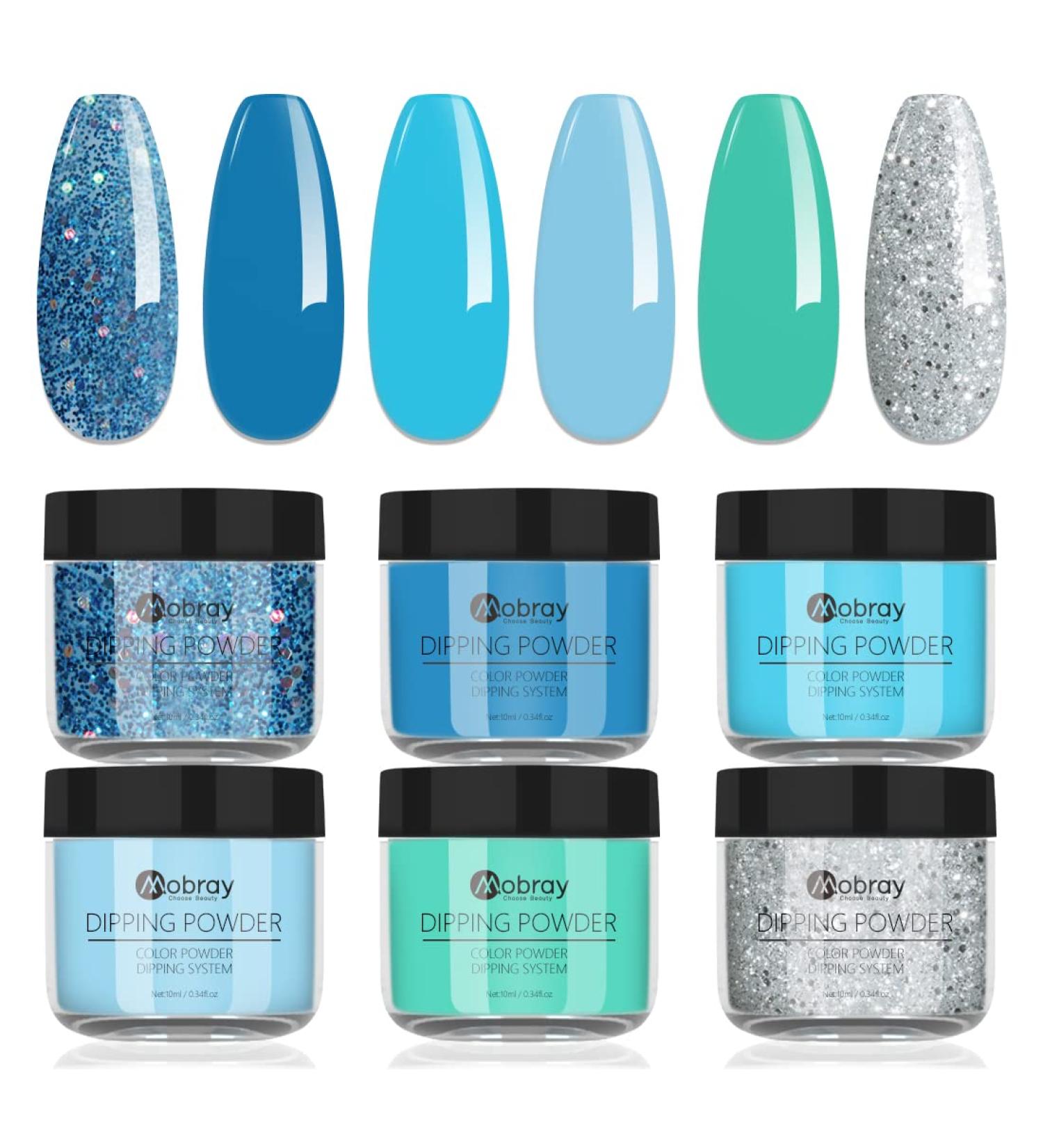 Mobray Dip Powder Nail Set - 6 Classic Blue Glitter Colors - Starter Kit for French Nail Art Manicure - DIY Salon Quality at Home - Great Gift for Women - Buy Online on GoSupps.com