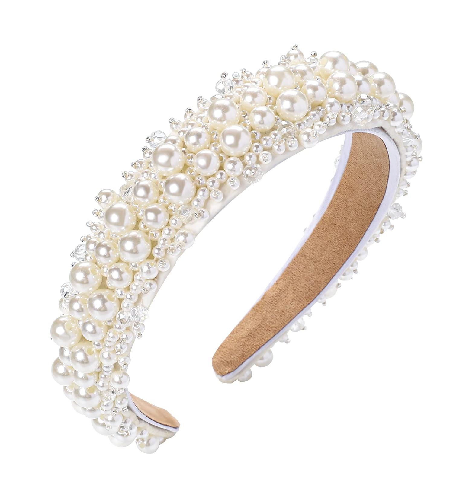 KALIONE Faux Pearl Headband for Women - White Bridal Hair Hoop for Wedding Accessories - Buy Online on GoSupps.com