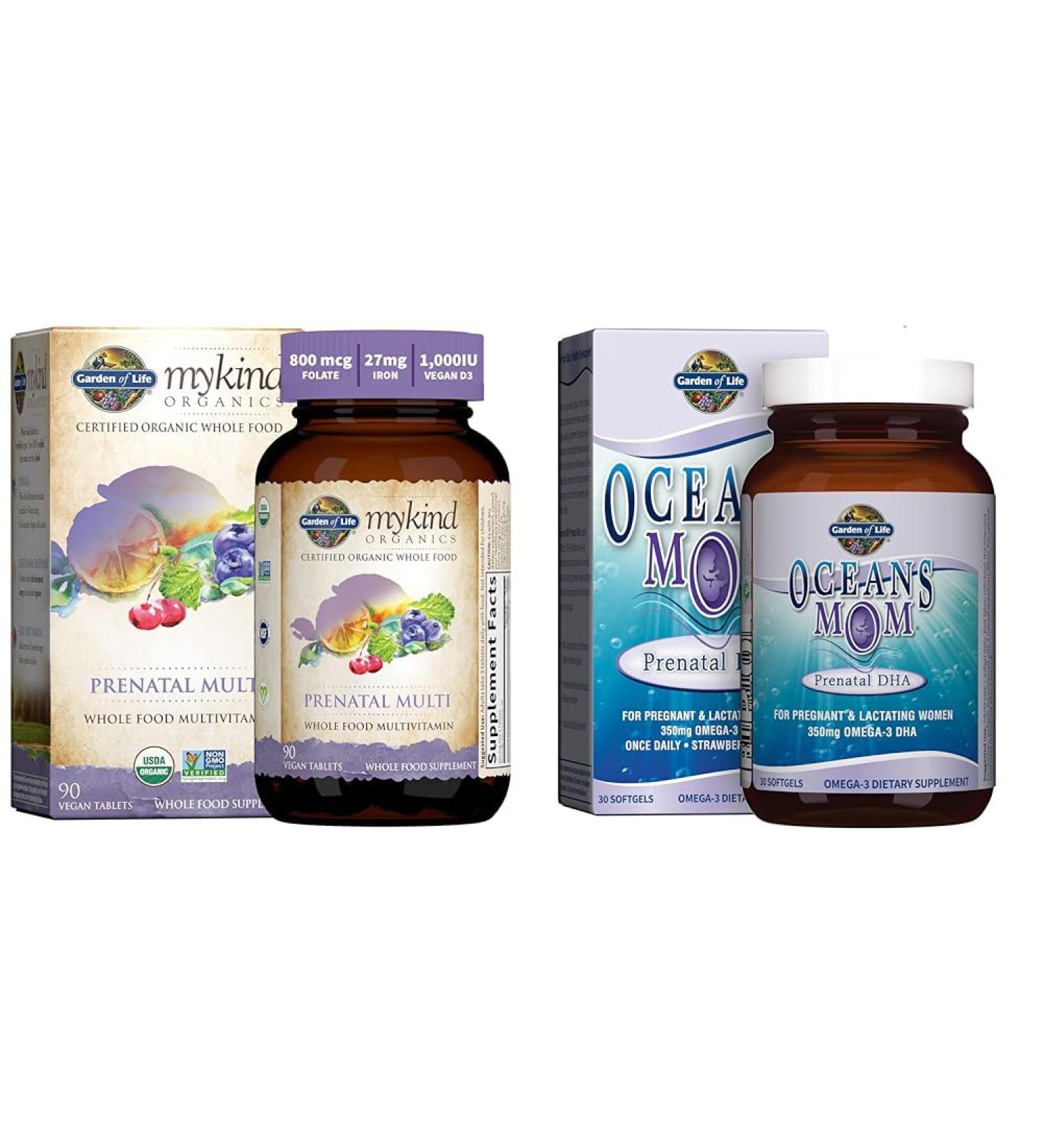 Garden of Life Women s Prenatal Multivitamin with Vitamin D3 B6 B12 C & Iron Folate for Energy & Oceans Mom Prenatal Fish Oil DHA Omega 3 Fish Oil Supplement - Strawberry 350mg - Buy Online on GoSupps.com