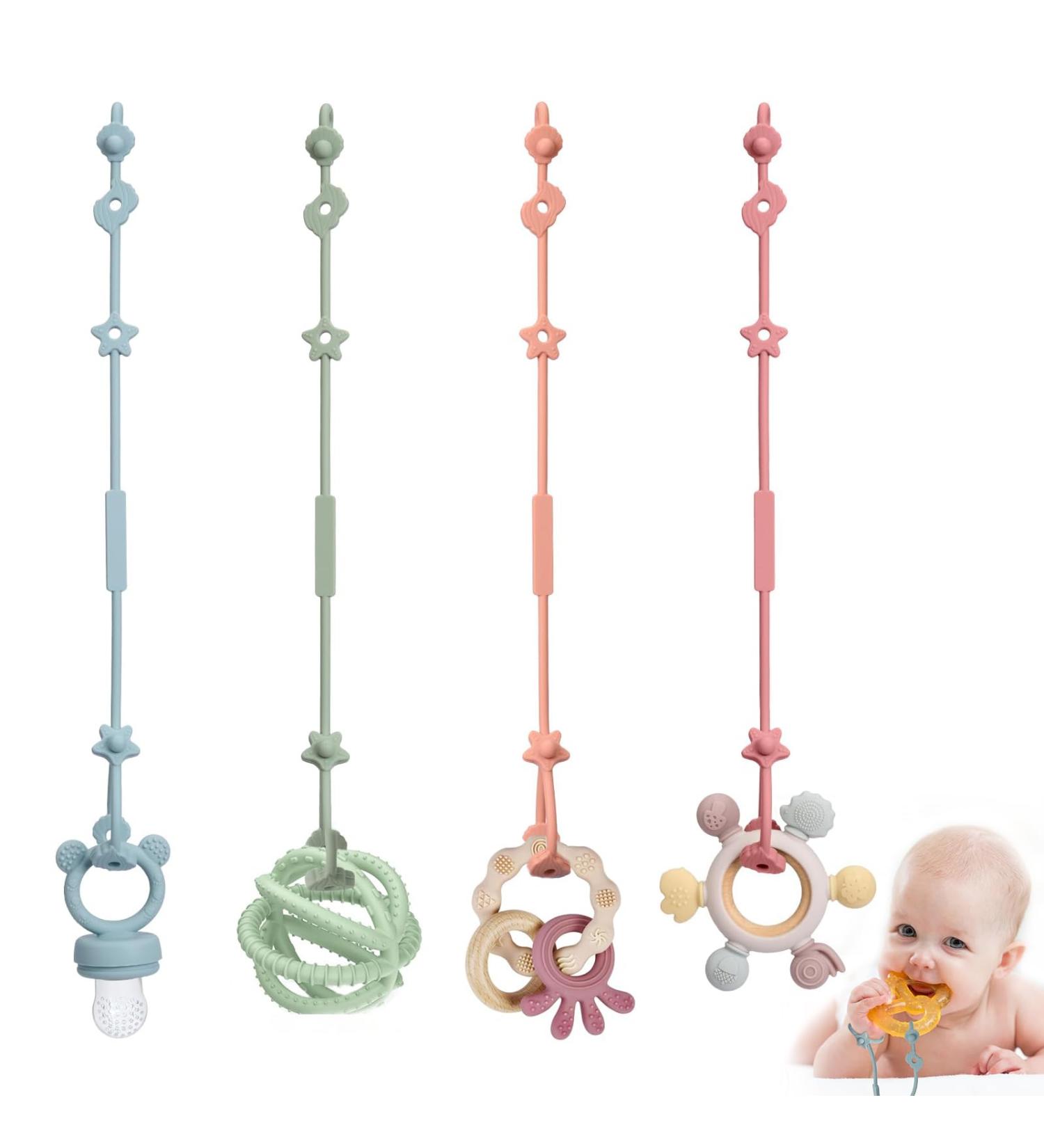 Baby Pacifier Chain Silicone Set - BPA-Free Cup Catcher for Strollers & Car Seats | 4 Pieces (Shell & Lakeside) - Buy Online on GoSupps.com