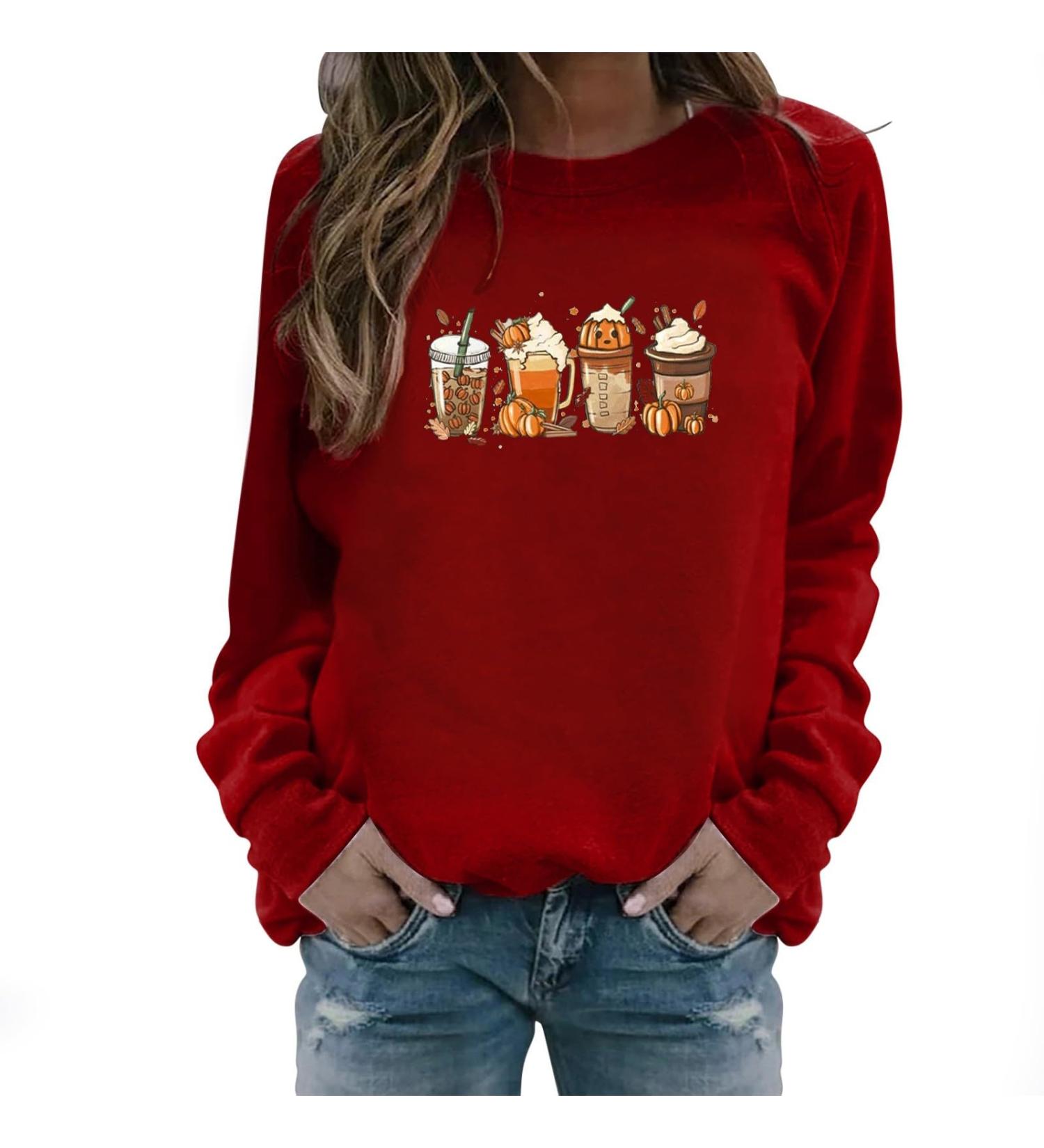 Halloween Costumes Printed Round Neck Casual Long Sleeve Sweatshirt Top Watermelon Red Large - Buy Online on GoSupps.com