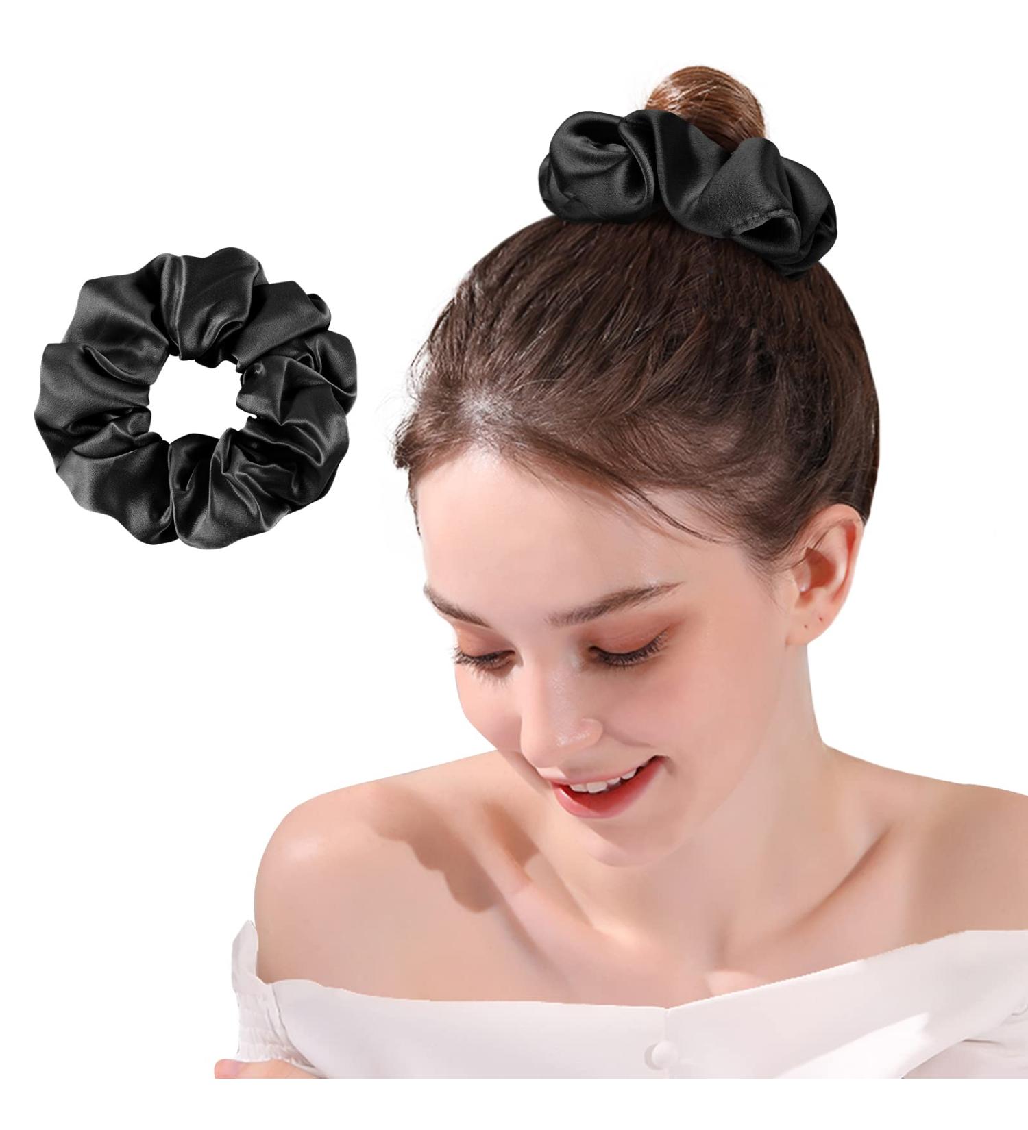 Olesilk 100% Silk Hair Tie Scrunchy - Black Elastic Hair Bands for Women & Girls | 1 Piece Hair Jewelry - Buy Online on GoSupps.com