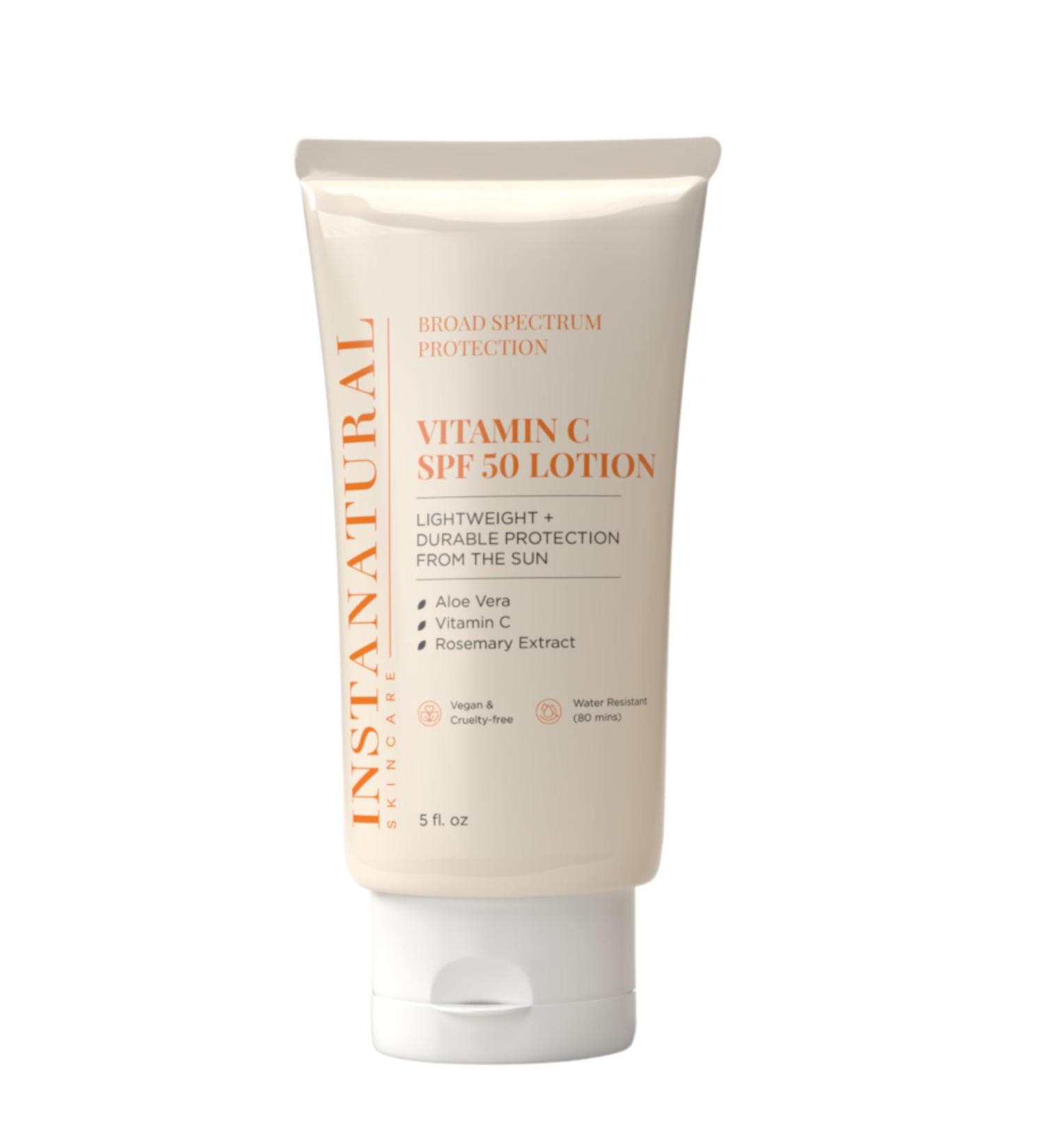 InstaNatural Vitamin C SPF 50 Sunscreen Lotion | Brightening Lightweight & Non-Greasy Moisturizer for Face & Body | Broad Spectrum UVA/UVB Protection with Aloe Vera & Botanicals | 5 Fl Oz - Buy Online on GoSupps.com