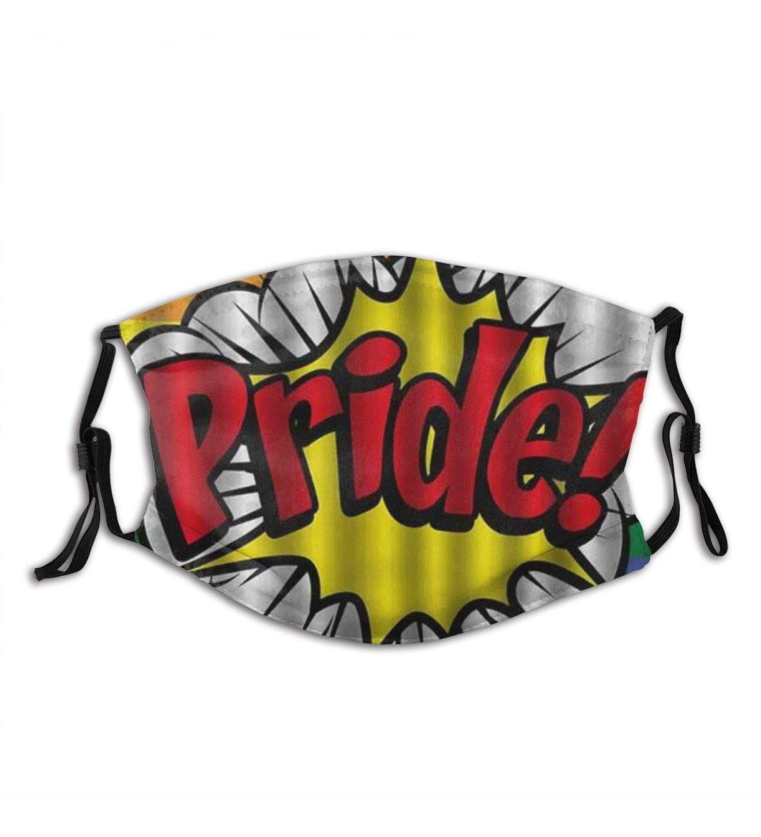 Pride Rustic Pop Art Style Comic Book Icon Pride Hand Lettering Effect and Rainbow Flag Image Cotton Washable Nose Wired Face Cover Filter Pocket Wide Cover with Filter - Buy Online on GoSupps.com