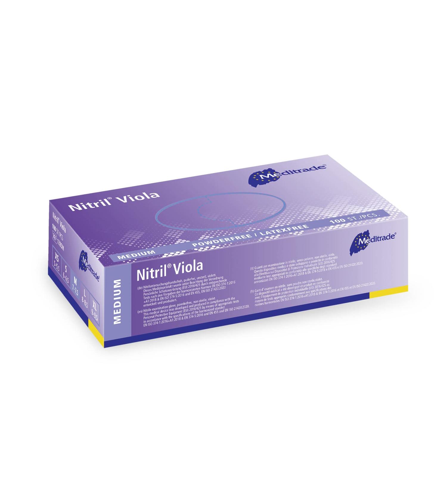 Meditrade Nitrile Examination Gloves - Medium | Powder Free, Hypoallergenic, Heavy Duty | Long Cuff, Ambidextrous | Bulk Buy for Any Sector | Violet (Medium) - Buy Online on GoSupps.com