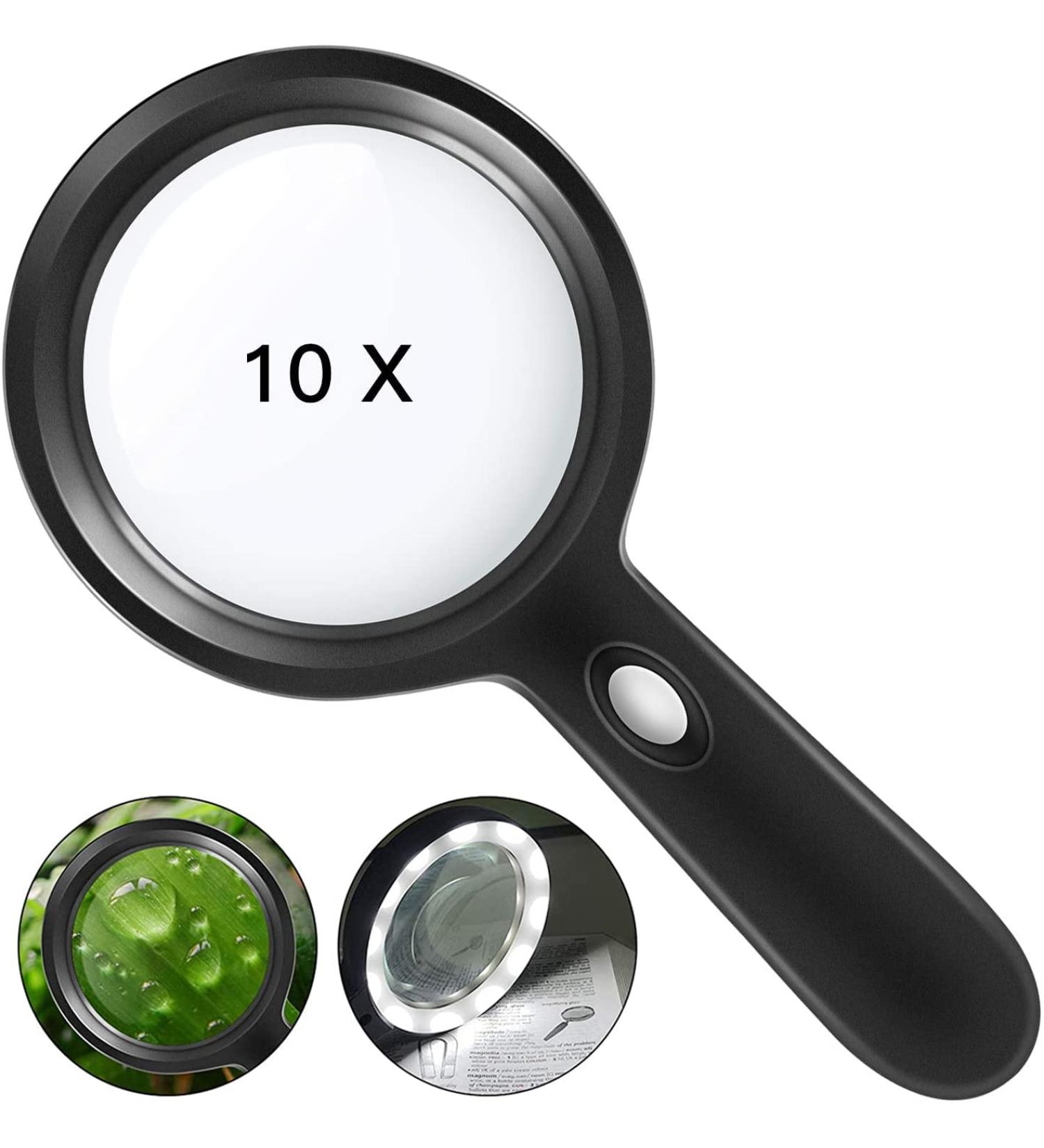 HYOIIO 10x Magnifying Glass with Light  Lighted Magnifying Glass 10X with 12 LED Lights for Seniors Kids- Large Magnifying Glass for Reading  Inspection  Coins  Jewelry  Explorin 10x-black - Buy Online on GoSupps.com
