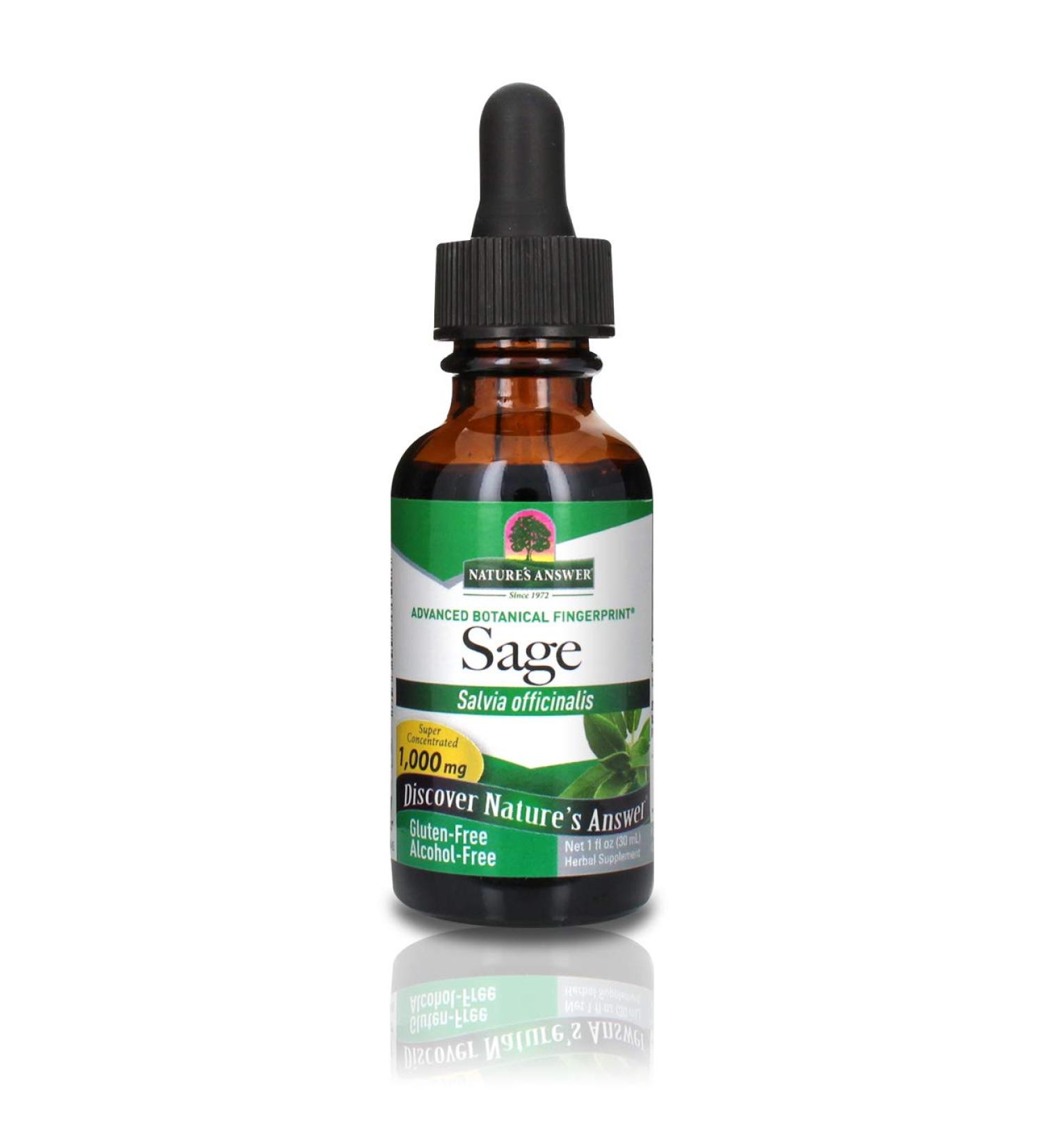 Nature's Answer Alcohol-Free Sage Leaf Supplement 1 oz | Gluten-Free Digestive Support & Mental Function Boost - Buy Online on GoSupps.com