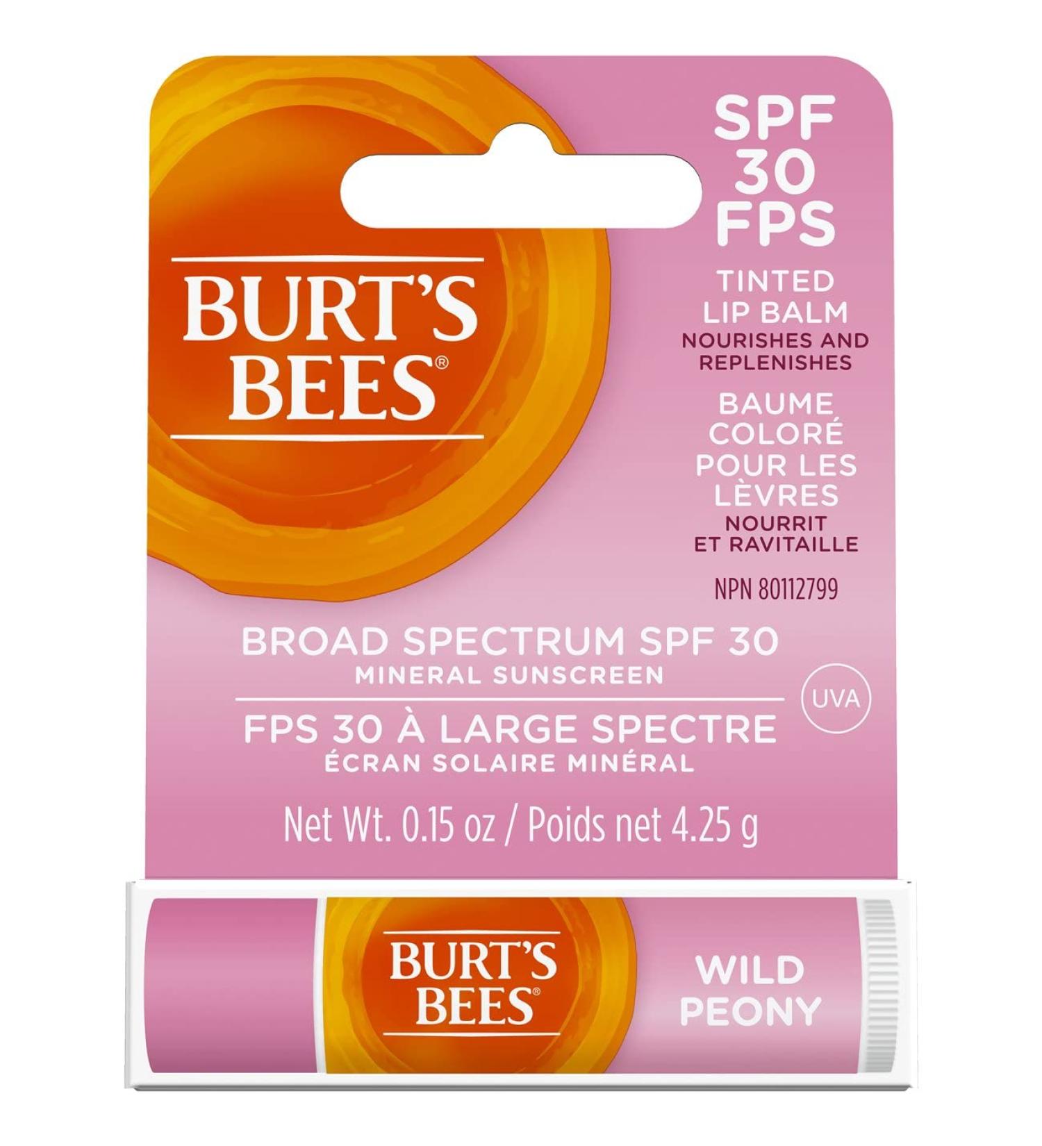 Burt s Bees Tinted Lip Balm SPF 30 100% Natural Origin Mineral Sunscreen Wild Peony Mother's Day Gift 1 Tube in Blister Box - Buy Online on GoSupps.com