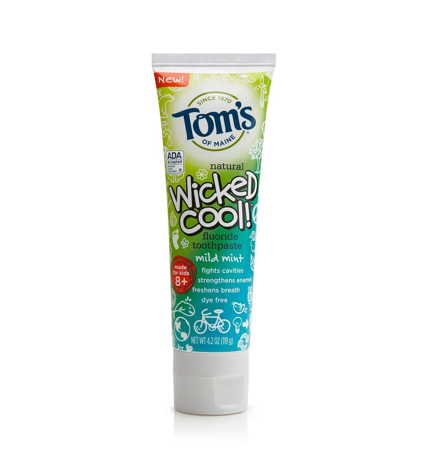 Tom's of Maine Wicked Cool! Toothpaste Anticavity with Fluoride Mild Mint 4.2 oz (Pack of 4)