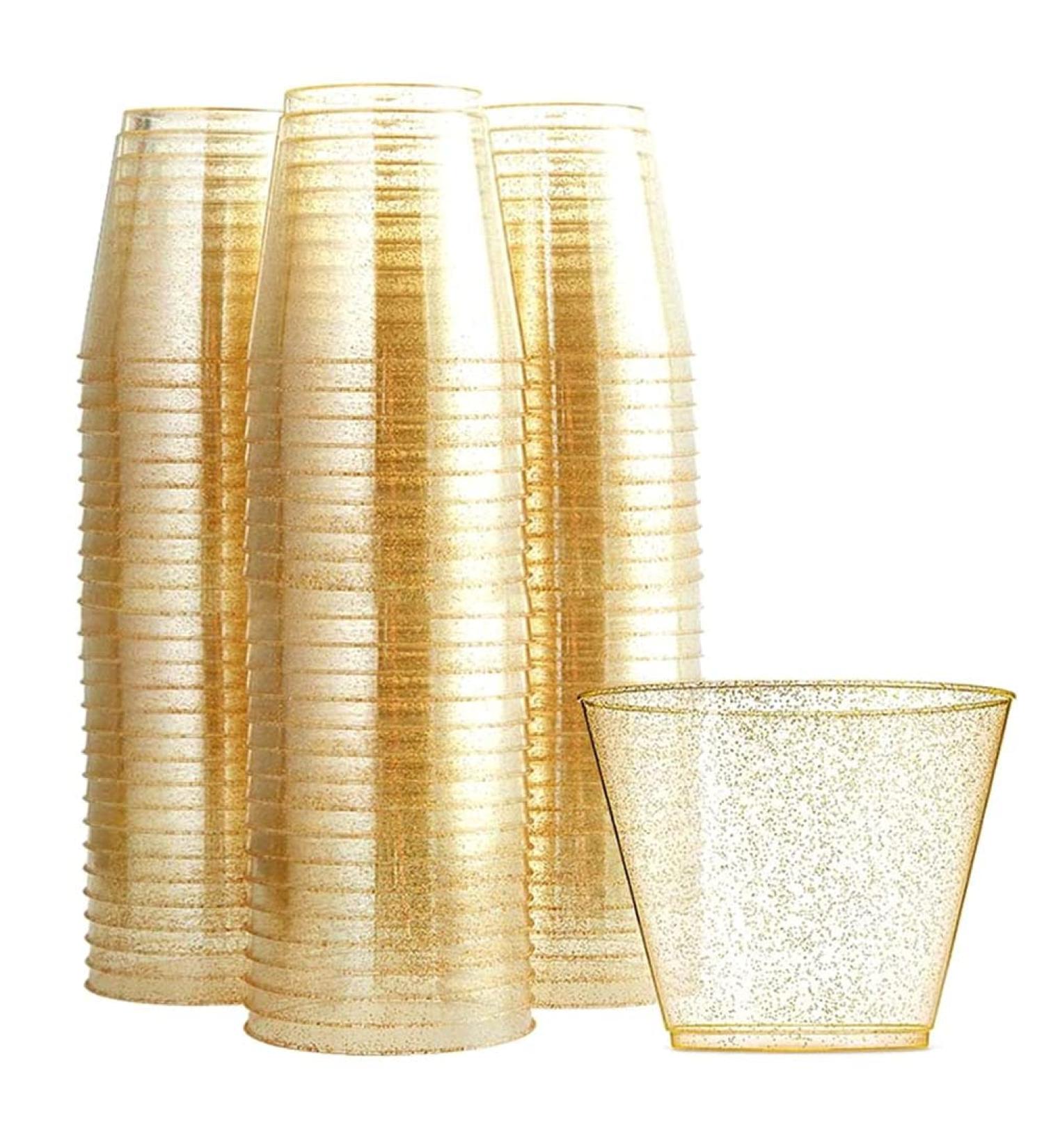 50 Pcs Gold Glitter Plastic Cups Renococo 9Oz Disposable Clear Plastic Cups Wedding Party Cups Disposable Wine Glasses Beverage Wine Glass Champagne Cocktail Cup Clear Glass Cup Plastic Glasses - Buy Online on GoSupps.com
