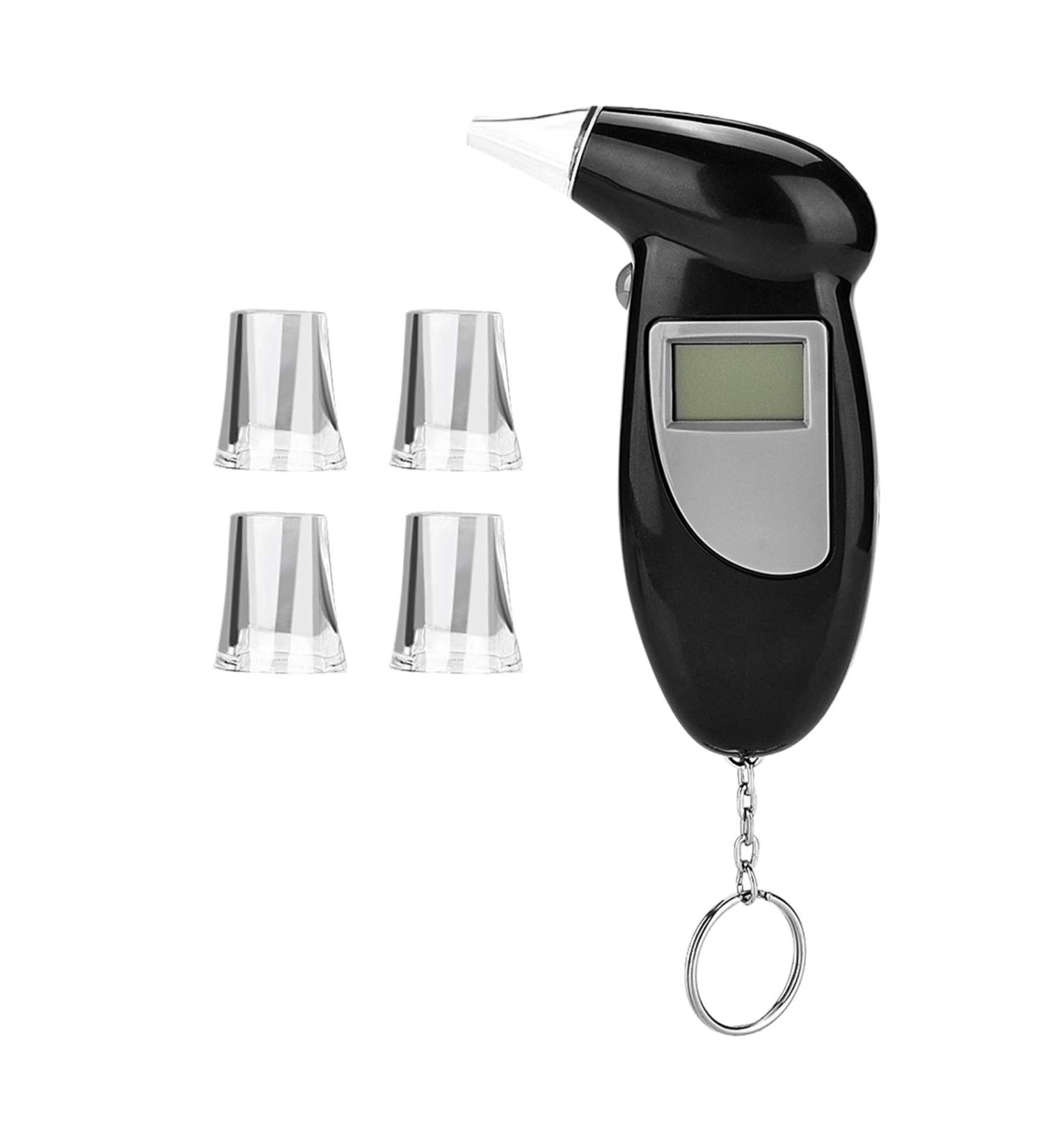 LCD Display Breathalyzer with 5 Mouthpieces - Digital Alcohol Breath Tester Keychain for Accurate Blood Alcohol Concentration Analysis - Buy Online on GoSupps.com