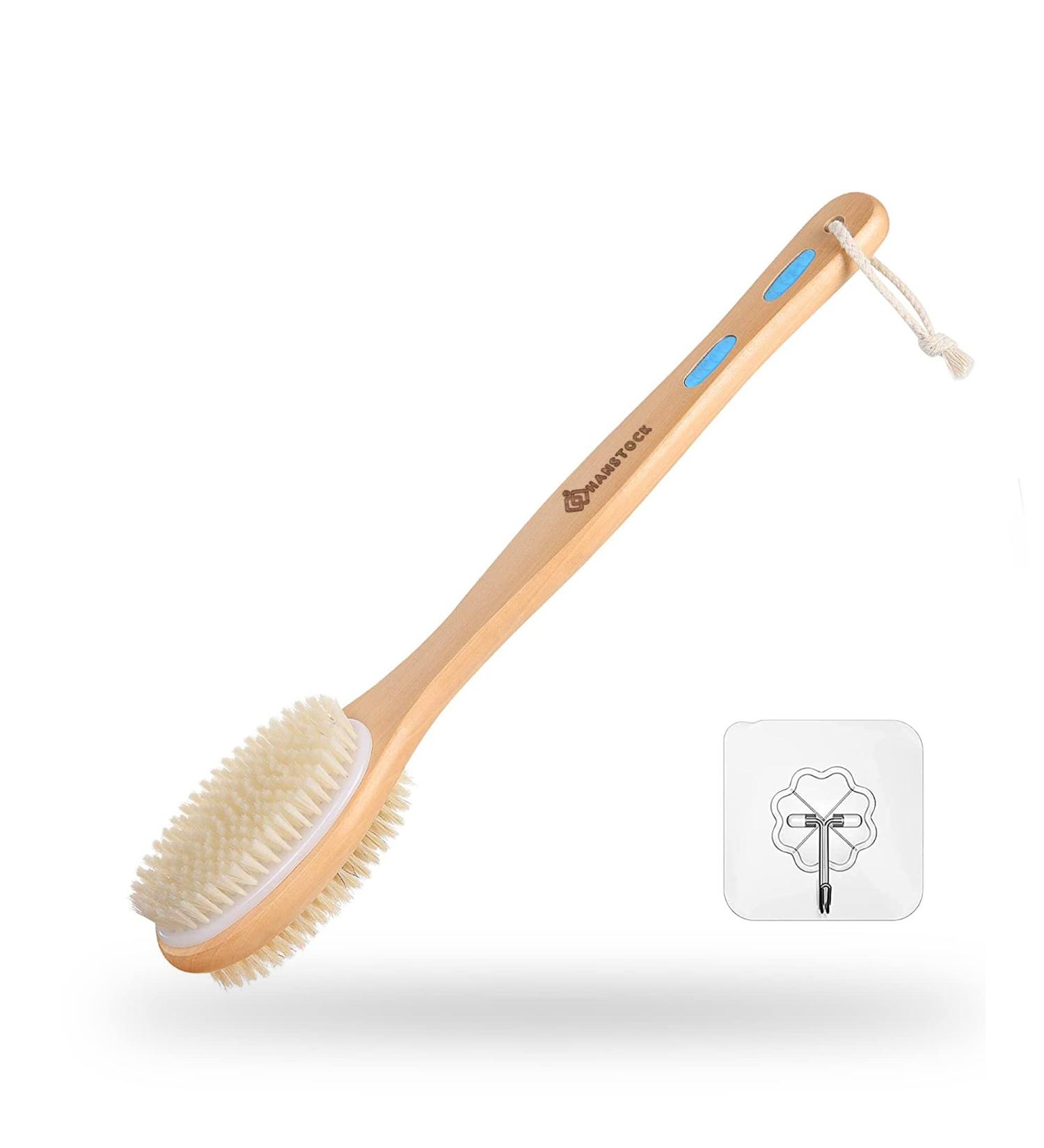 43cm Long Wood Double-sided Back Scrubber with Soft and Stiff Bristles - Buy Online on GoSupps.com