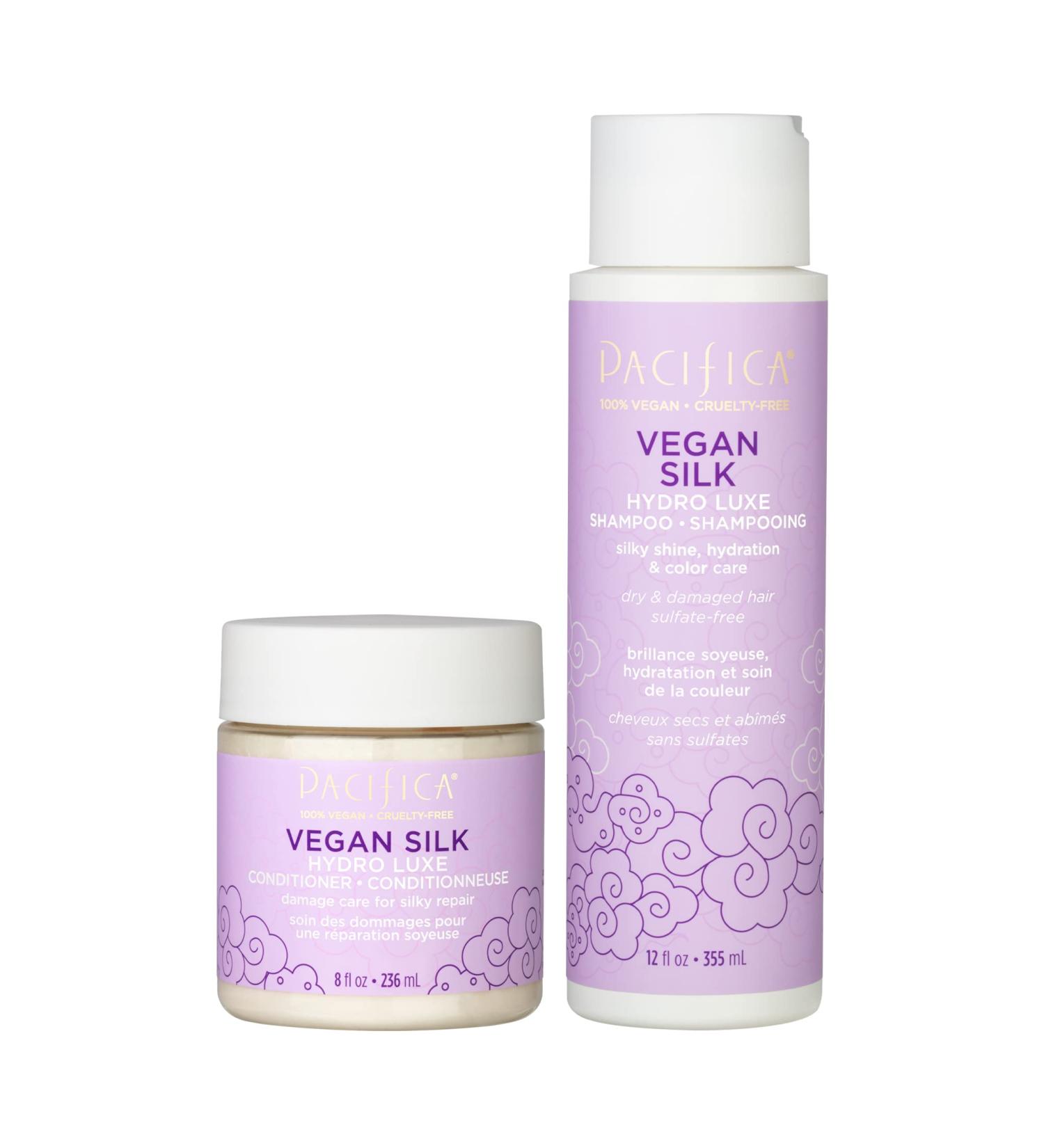 Pacifica Beauty Vegan Silk Shampoo + Conditioner Set - Vanilla Almond Oil, Shea Butter, Vitamin B - Hydration, Shine, Silky Smooth - 20 Oz - Buy Online on GoSupps.com