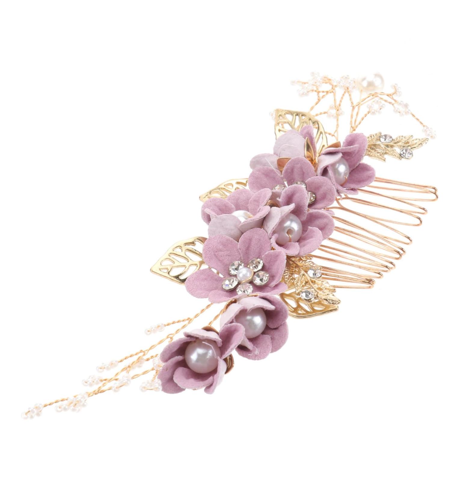 Minkissy Rhinestone Hair Jewelry for Women | Floral Pattern Wedding Hair Comb | Violet Metal Bride Accessory - Buy Online on GoSupps.com