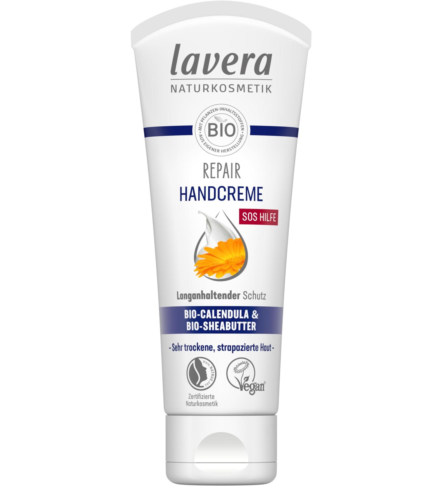 Lavera Repair Hand Cream - Organic Calendula & Shea Butter | Vegan SOS Relief for Stressed Hands - 75ml - Buy Online on GoSupps.com