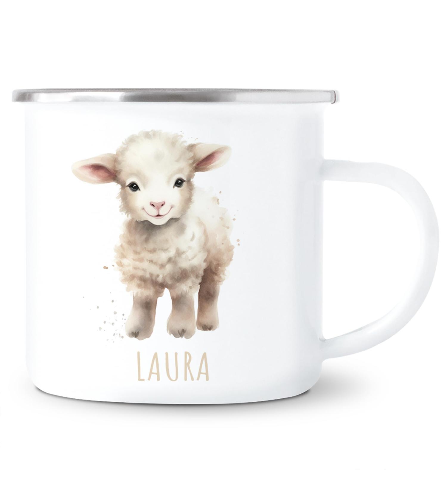 Personalized Sheep Enamel Cup for Kids - Custom Name Drinking Cup | Ideal Gift for Boys & Girls - 300 ml - Buy Online on GoSupps.com