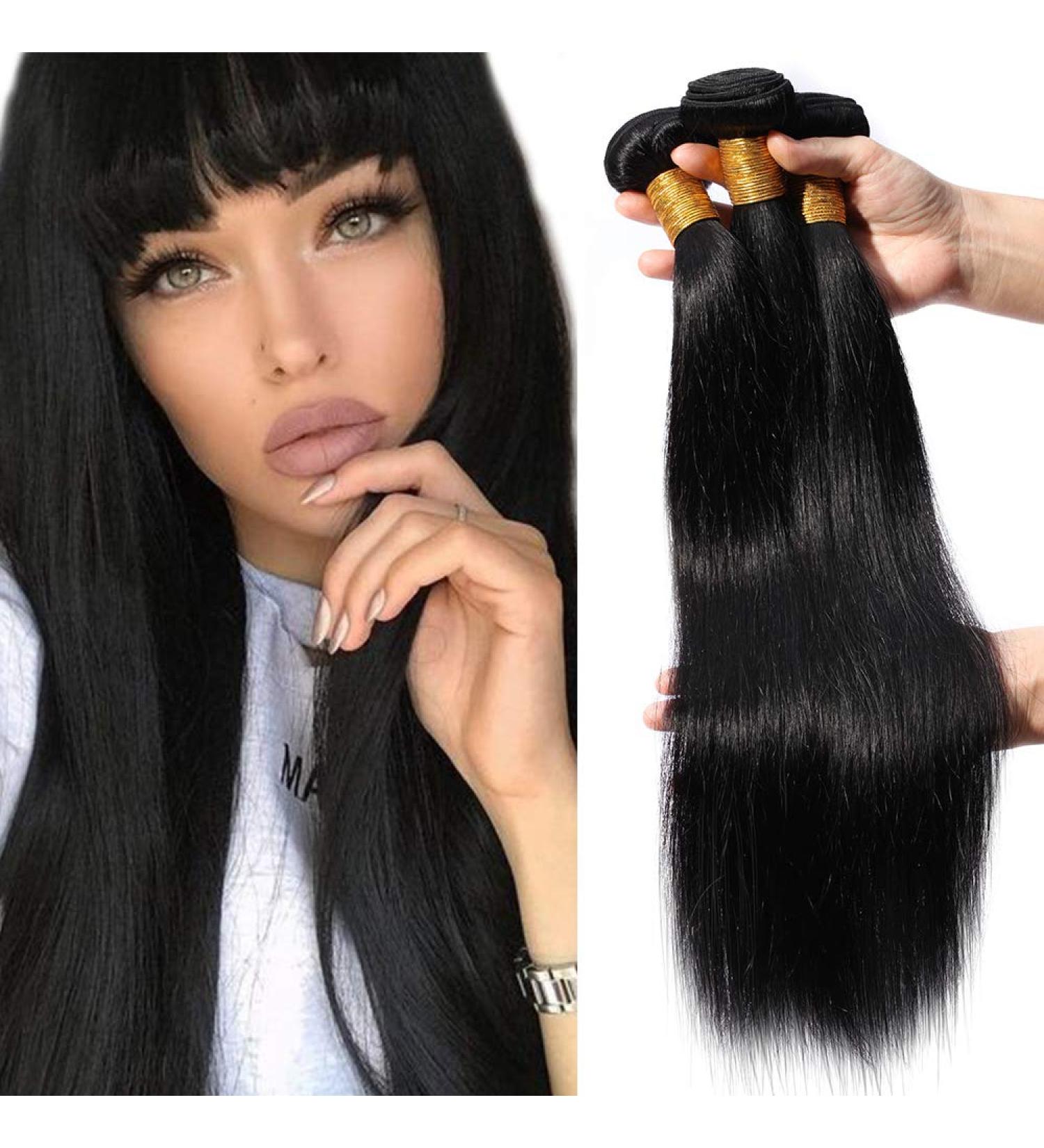 24 Brazilian Human Hair Bundles - 100% Real Straight Virgin Weave Extensions - Natural Black - Buy Online on GoSupps.com