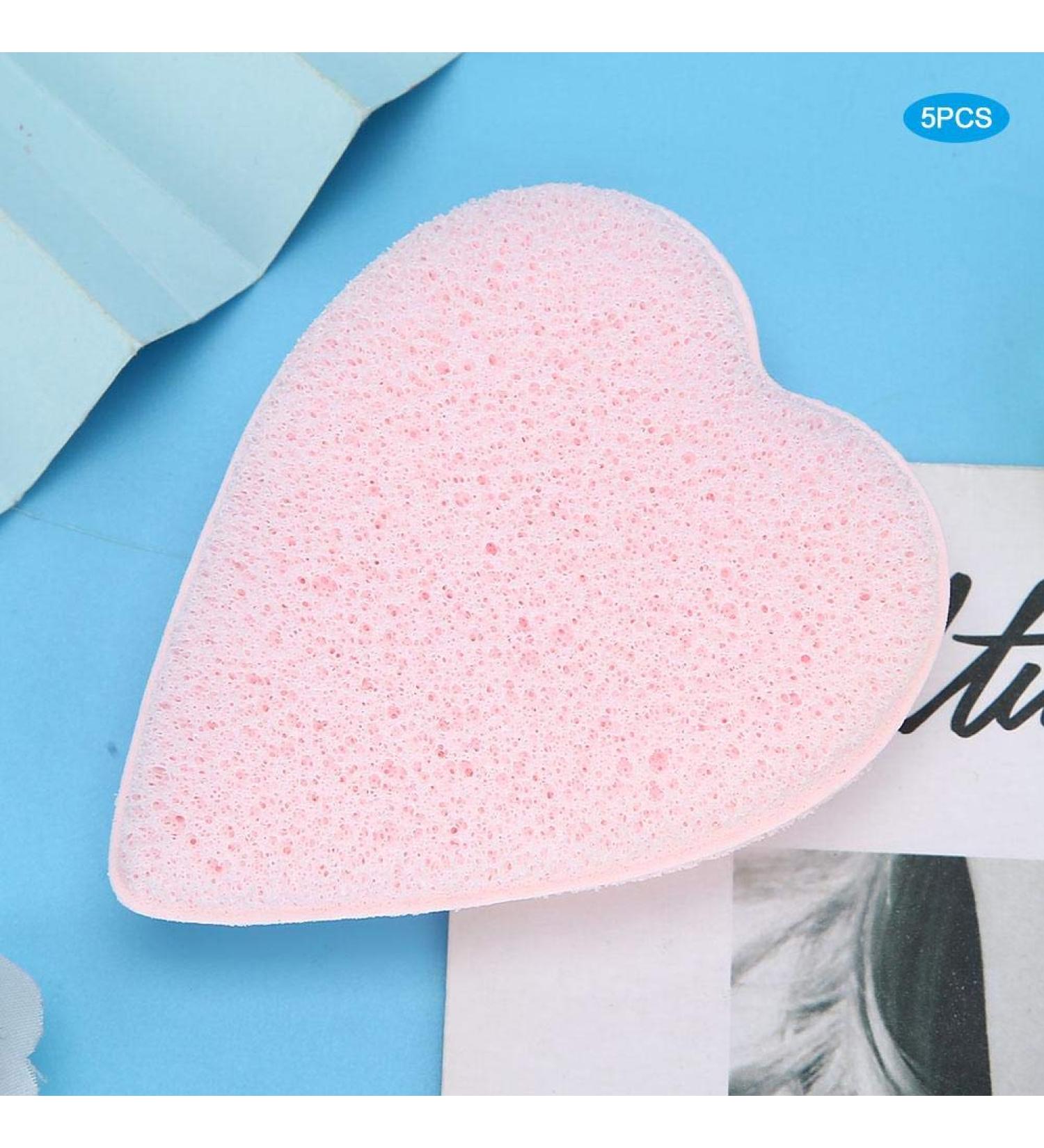 Hydrophilic Face Wash Pads | 5pcs Heart Shaped Light Pink Sponges for Women & Girls - Gentle Cleansing - Buy Online on GoSupps.com