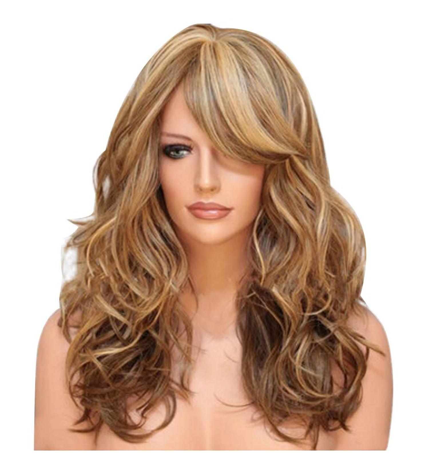 60cm Heat-Resistant Long Blonde Curly Wig - Full Wavy Synthetic Fiber for Women - Adhesive-Free Middle Parting - Buy Online on GoSupps.com