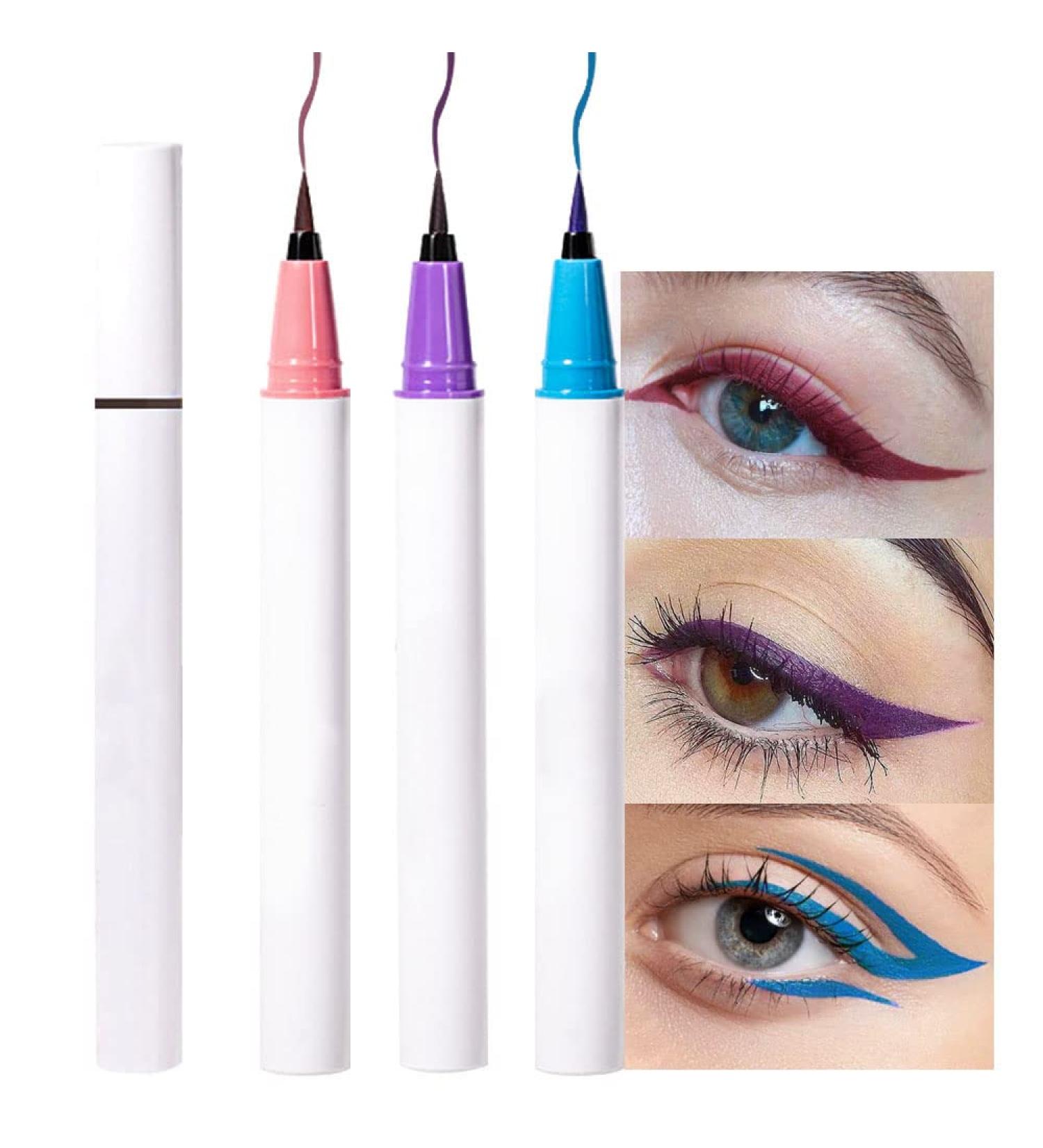 Matte Waterproof Colored Eyeliner Set - 3Pcs Wine Red, Purple, Light Blue Liquid Eye Liner Pen Pencil - Long Lasting Delineador de Ojos de Colores - 3 Count Pack - Buy Online on GoSupps.com