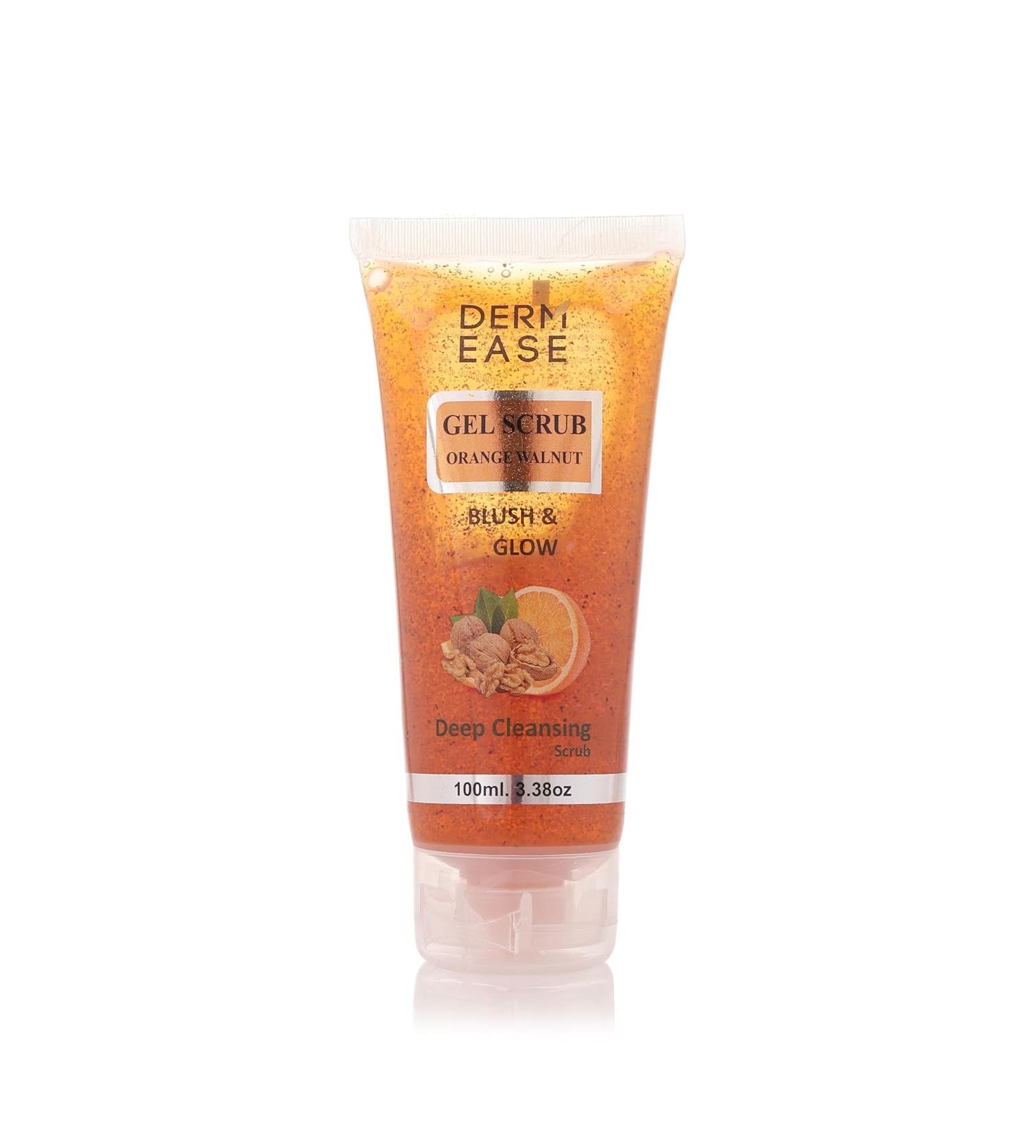 DERM EASE Face Gel Scrub Orange Walnut 100 ML | Exfoliating Orange Walnut Massage Gel for Women & Men | Gentle Face Scrub for Glowing Skin | Deep Cleansing & Nourishing Skincare Solution - Buy Online on GoSupps.com