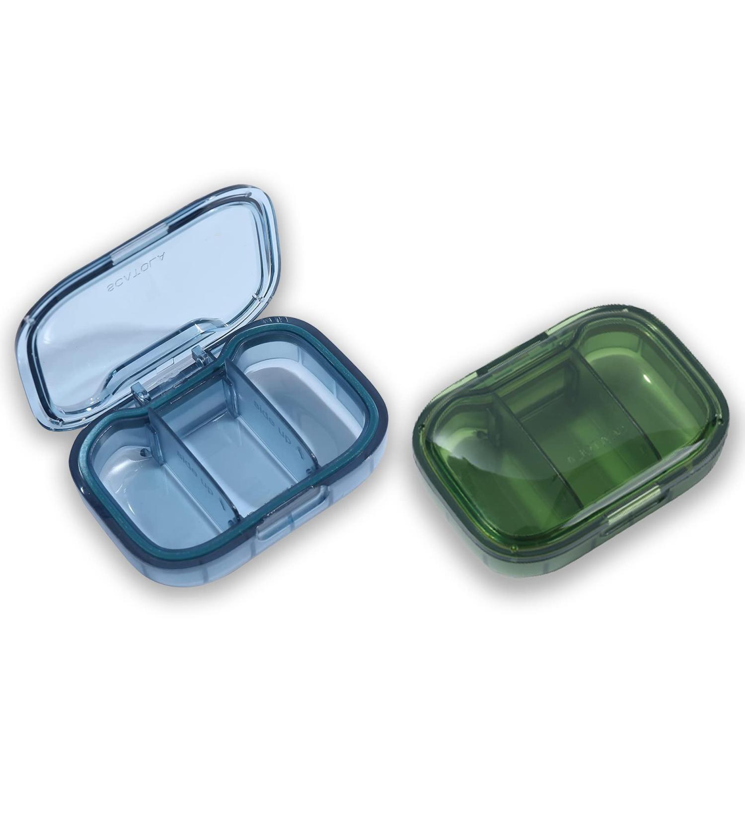 2 Pack Moisture-Proof 3 Compartment Pill Box Organizer for Daily Travel - Portable Pill Case for Vitamins, Fish Oil, Supplements - Pocket Purse Size - Buy Online on GoSupps.com