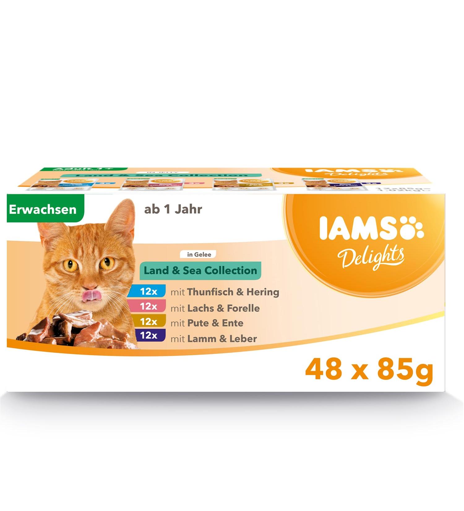 IAMS Delights Land & Sea Collection wet cat food in jelly 48 x 85 g in jelly 85 g (pack of 48)